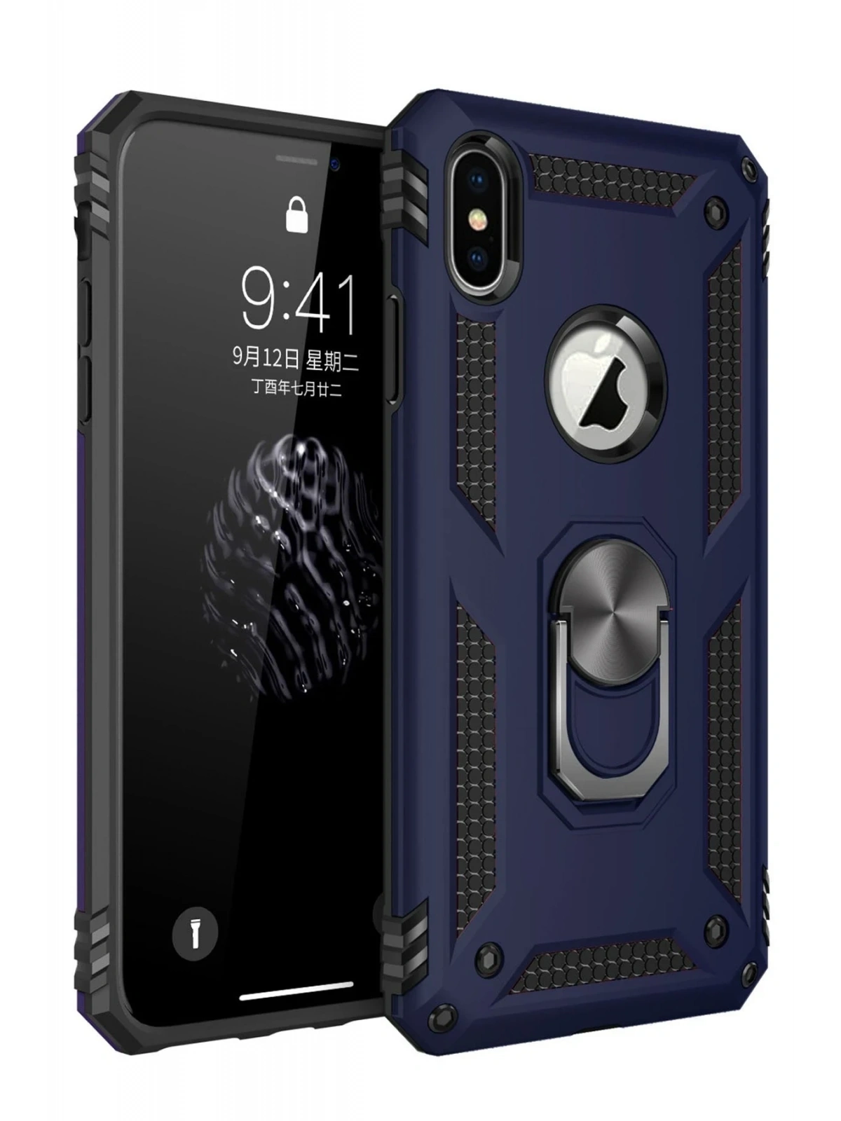 Newface Apple iPhone XS Max Kılıf Sofya Yüzüklü Silikon Kapak - Lacivert