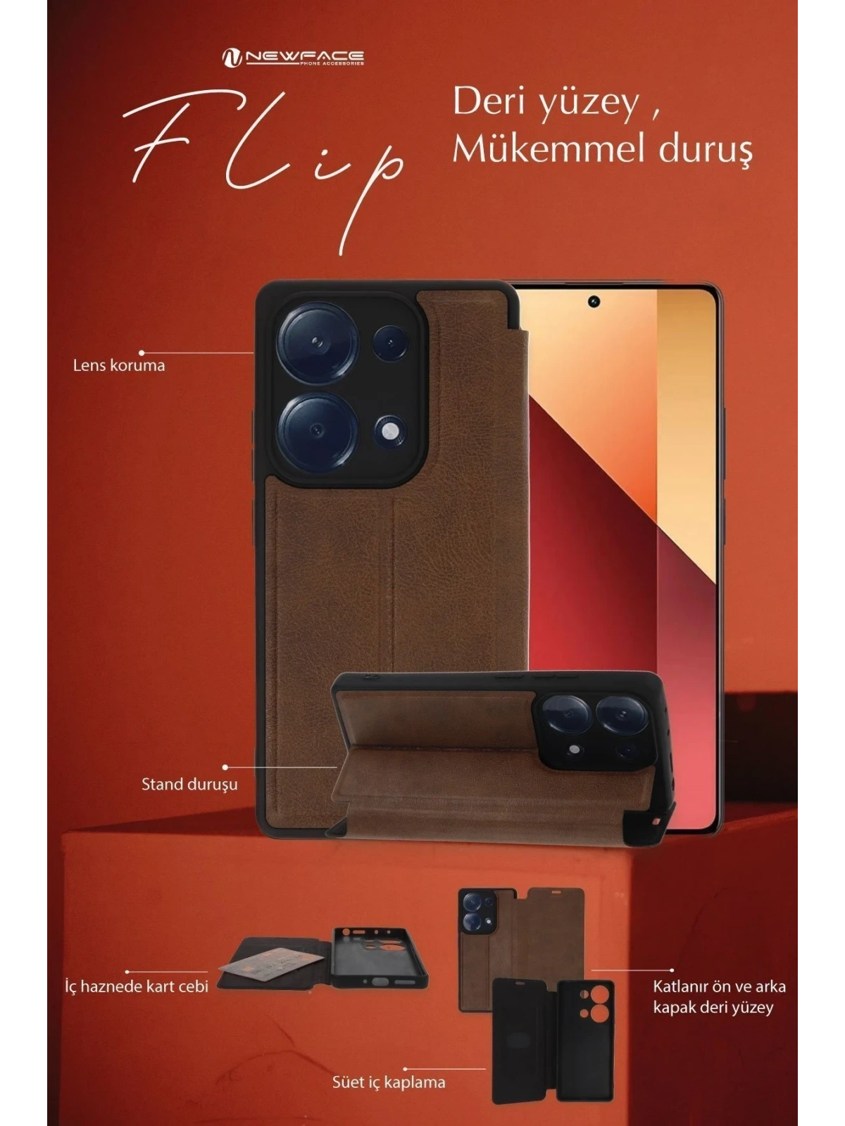 Newface General Mobile Era 50 Kılıf Flip Cover - Taba
