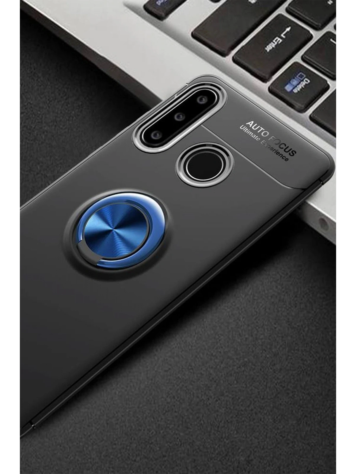 Newface Huawei Y6P Kılıf Range Yüzüklü Silikon - Siyah-Mavi