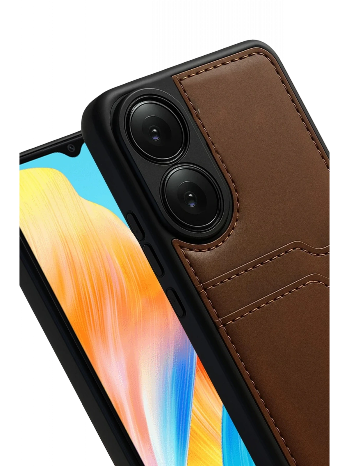 Newface Oppo A38 Sara Kartvizitli Deri Kılıf - Taba