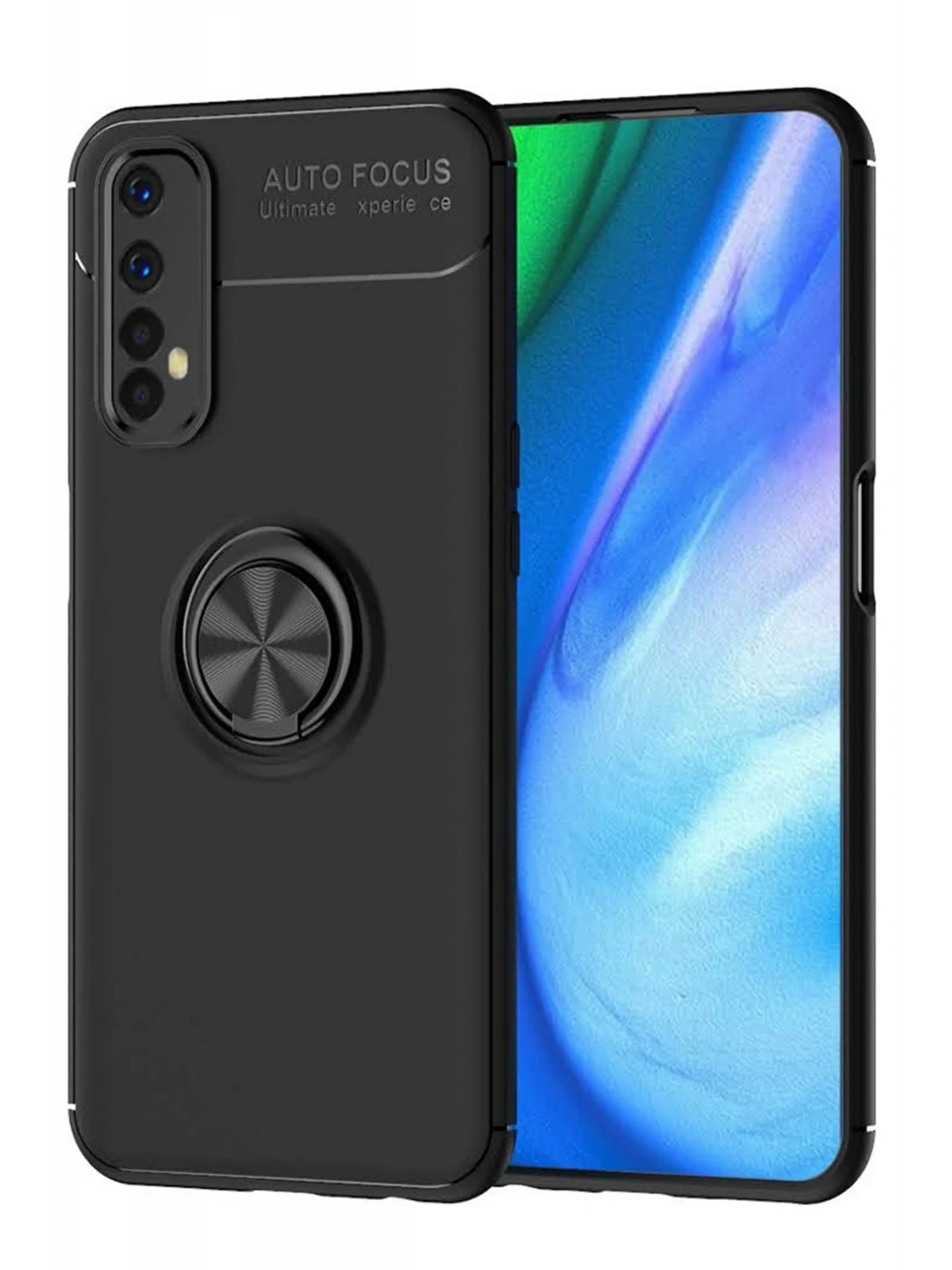 Newface Realme 7 Kılıf Range Yüzüklü Silikon - Siyah