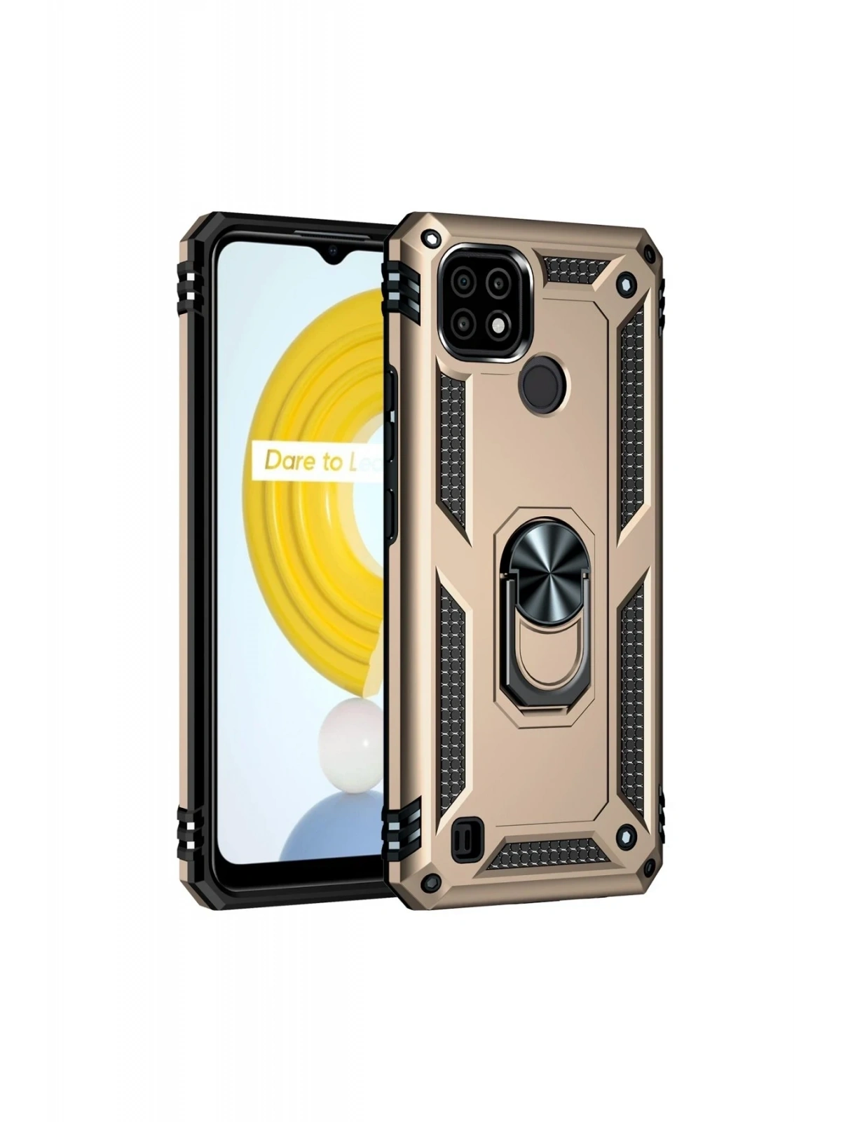 Newface Realme C21 Kılıf Sofya Yüzüklü Silikon Kapak - Gold
