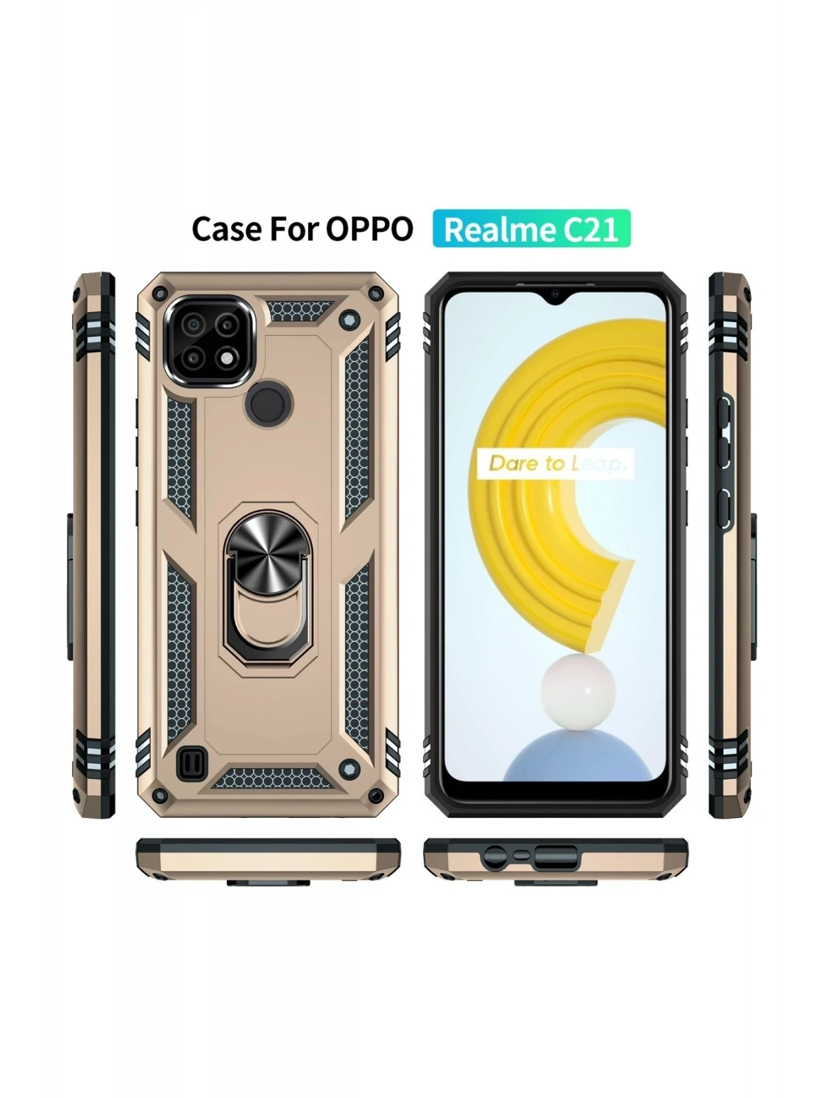 Newface Realme C21 Kılıf Sofya Yüzüklü Silikon Kapak - Gold