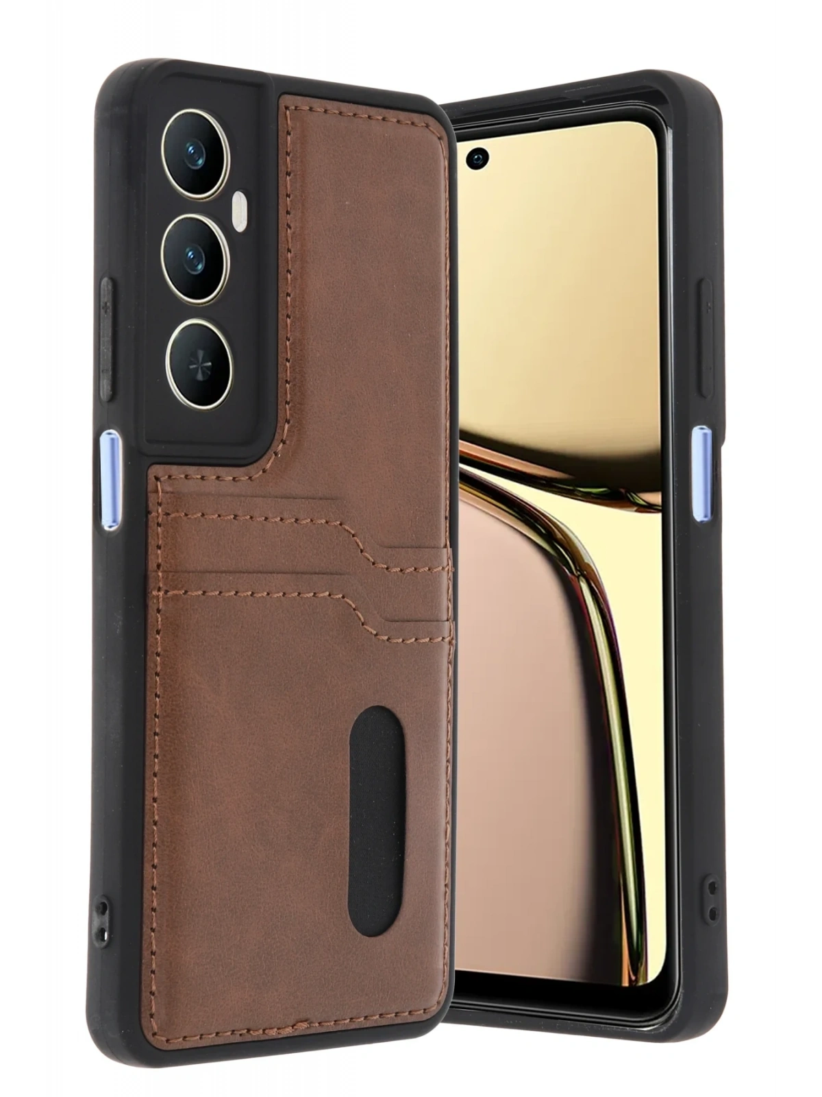 Newface Realme C65 Sara Kartvizitli Deri Kılıf - Taba