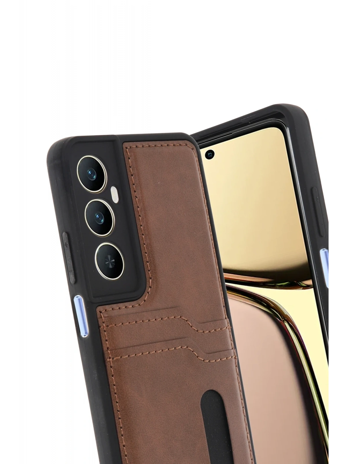 Newface Realme C65 Sara Kartvizitli Deri Kılıf - Taba