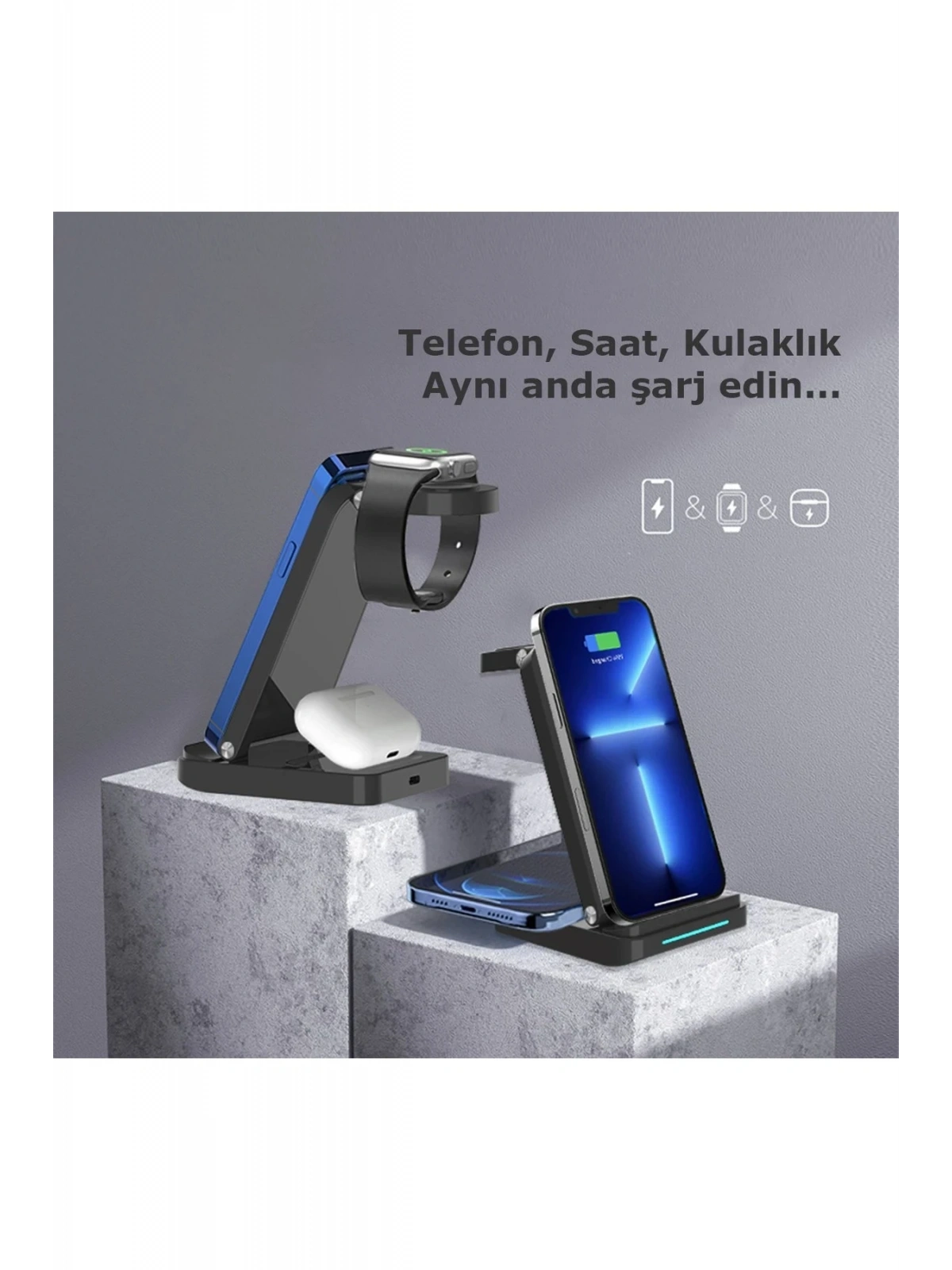 Newface S90 4in1 Kablosuz Şarj Masaüstü Set - Siyah