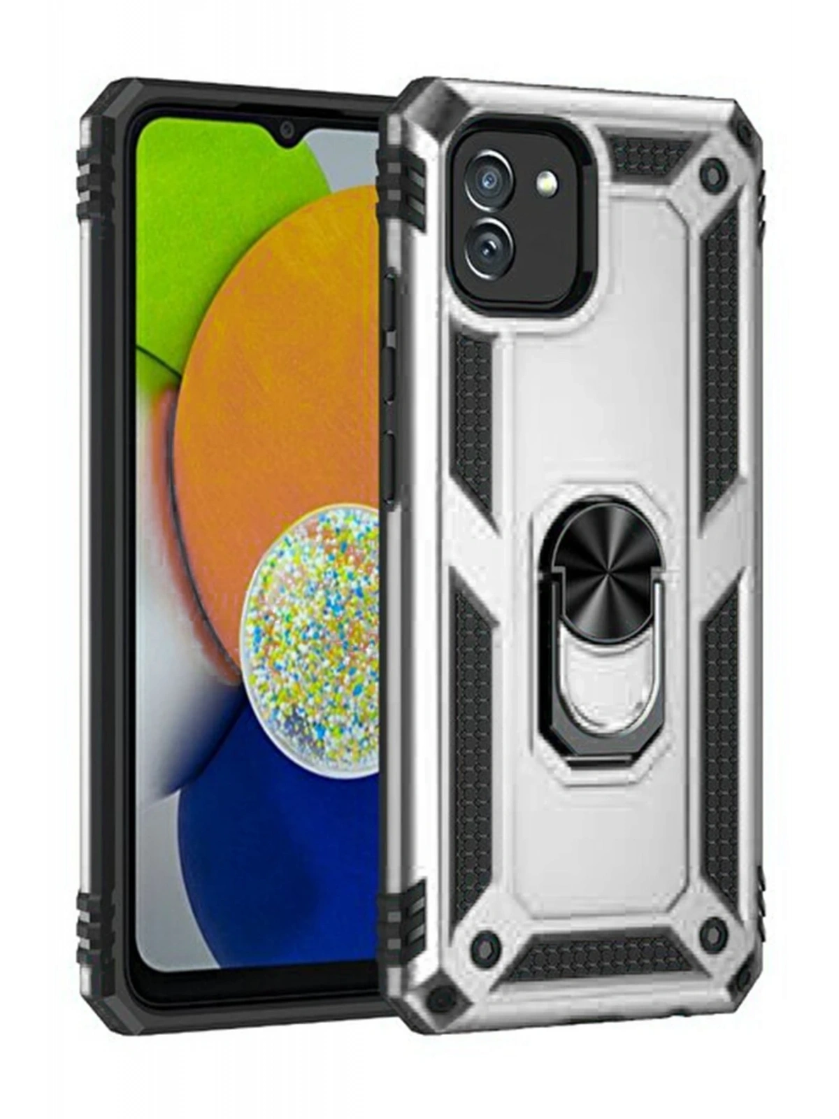 Newface Samsung Galaxy A03 Kılıf Sofya Yüzüklü Silikon Kapak - Gümüş