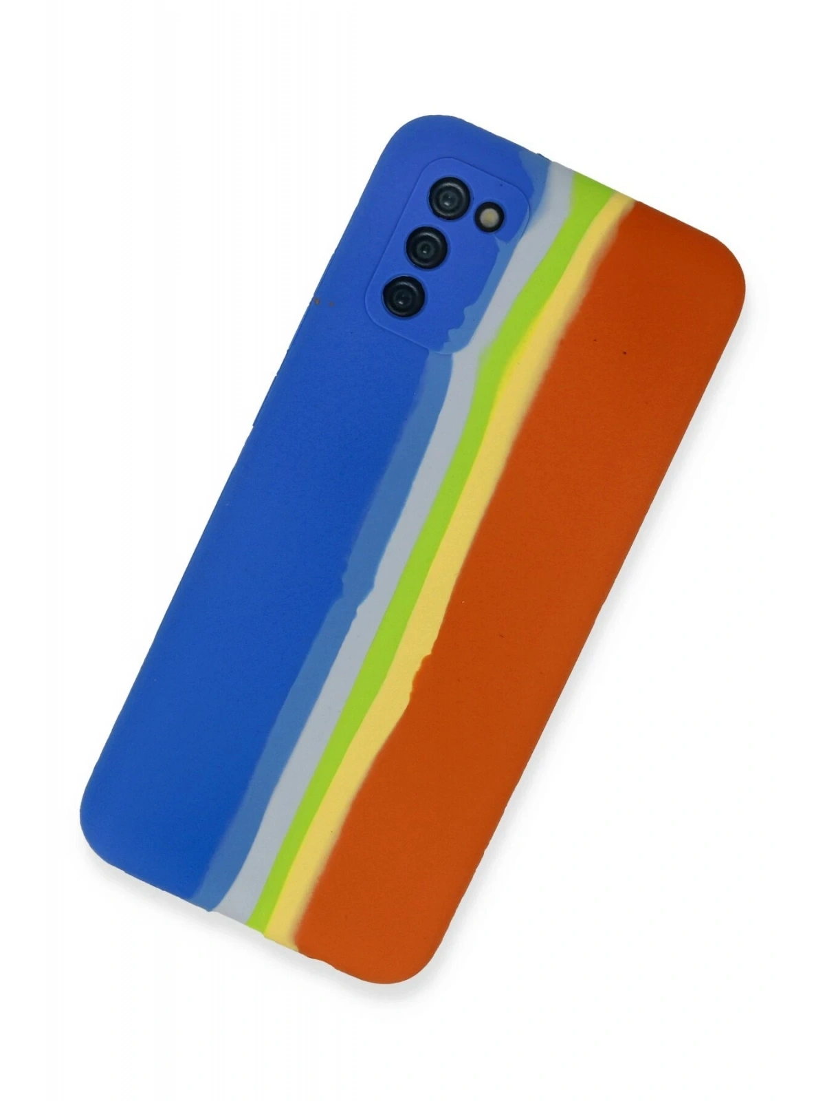Newface Samsung Galaxy A03S Kılıf Ebruli Lansman Silikon - Mavi-Turuncu