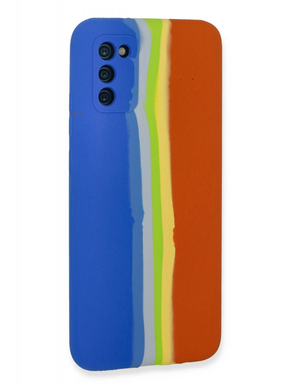 Newface Samsung Galaxy A03S Kılıf Ebruli Lansman Silikon - Mavi-Turuncu