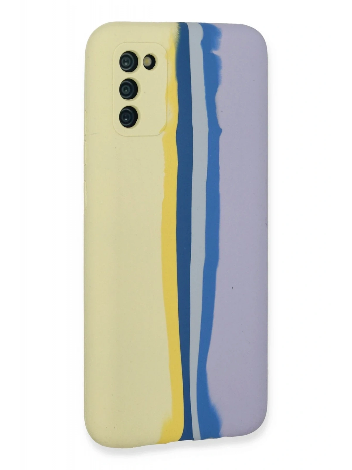 Newface Samsung Galaxy A03S Kılıf Ebruli Lansman Silikon - Sarı-Lila