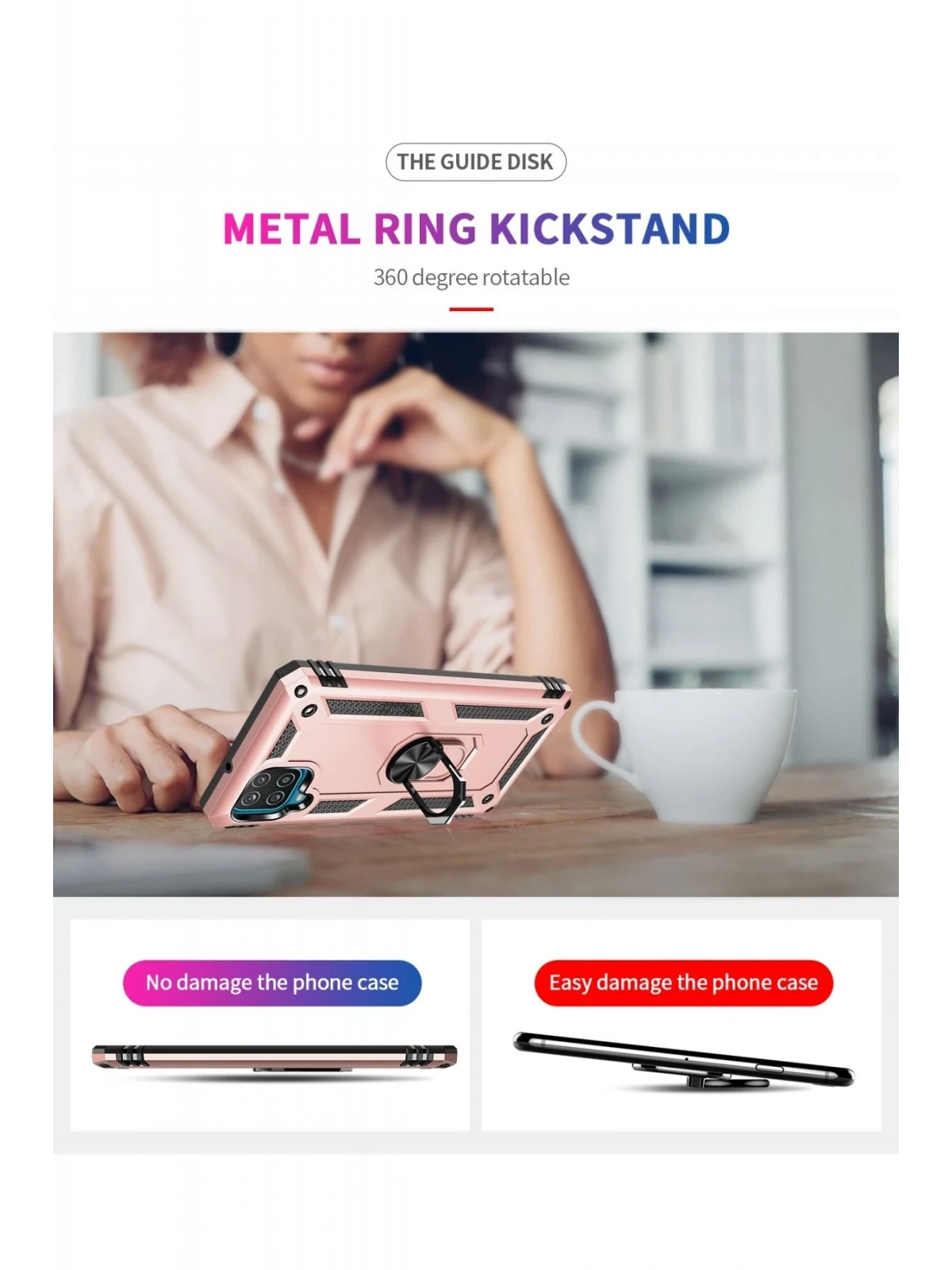 Newface Samsung Galaxy A22 Kılıf Sofya Yüzüklü Silikon Kapak - Rose