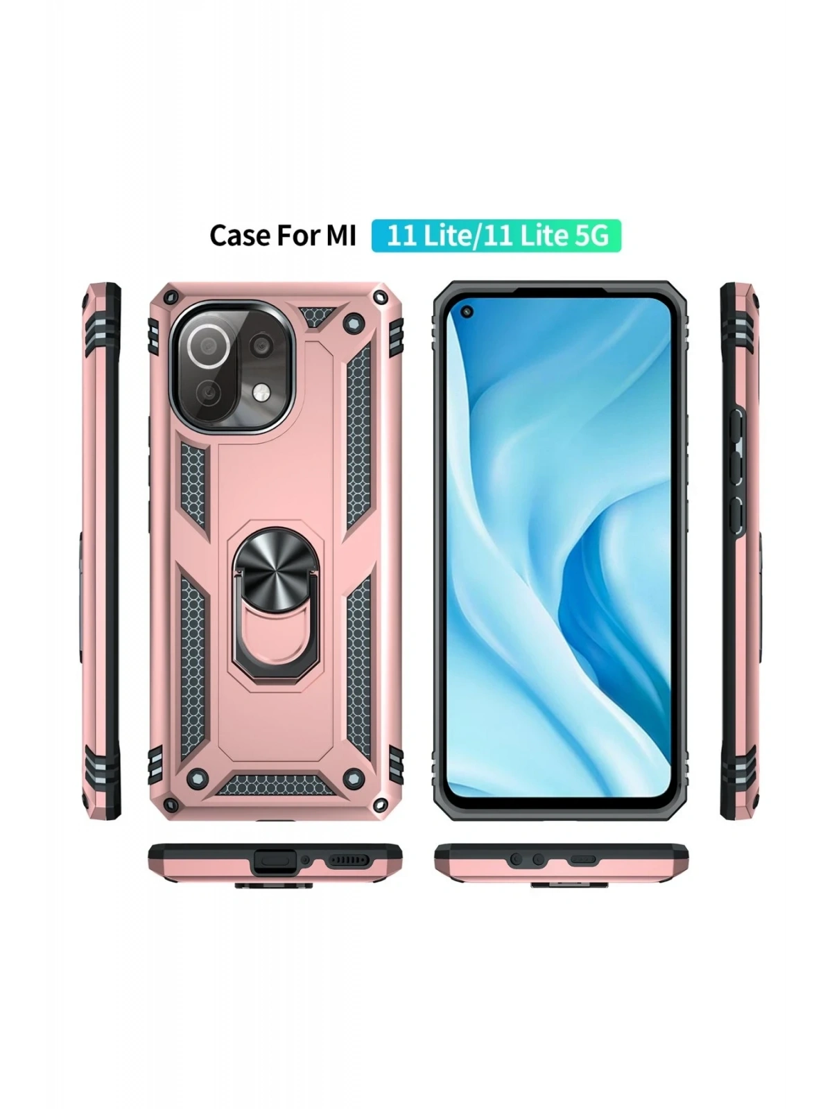 Newface Xiaomi Mİ 11 Lite Kılıf Sofya Yüzüklü Silikon Kapak - Rose