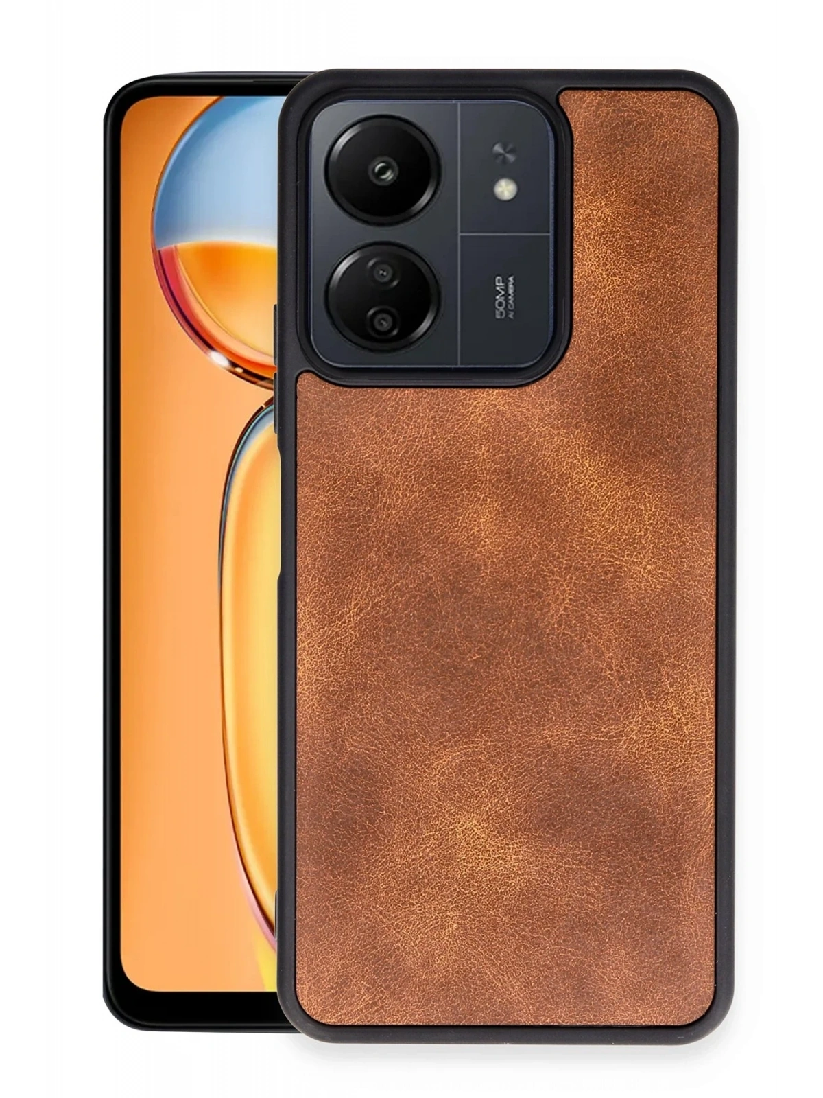 Newface Xiaomi Redmi 13C Kılıf Aras Deri Kapak - Taba