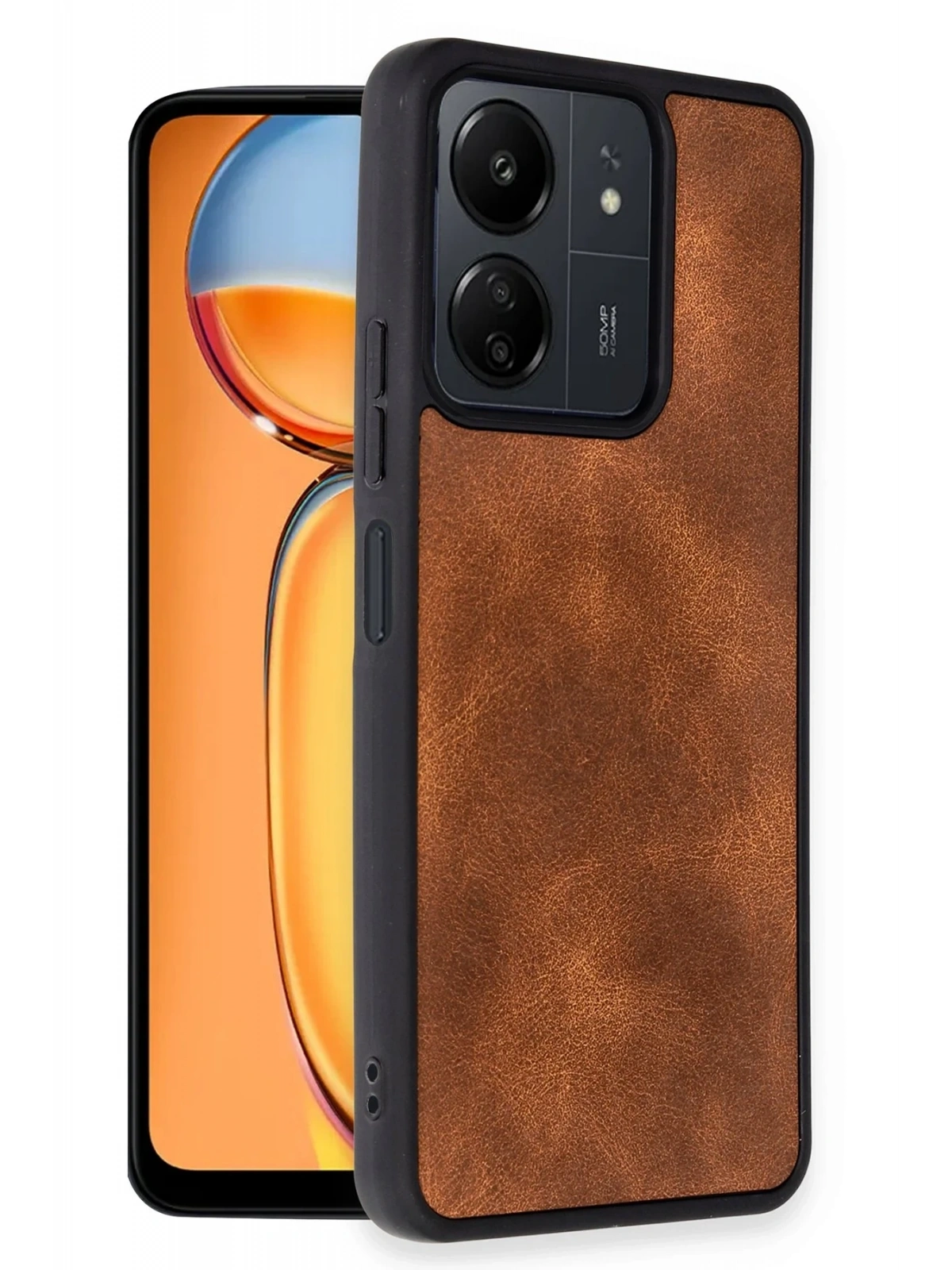 Newface Xiaomi Redmi 13C Kılıf Aras Deri Kapak - Taba