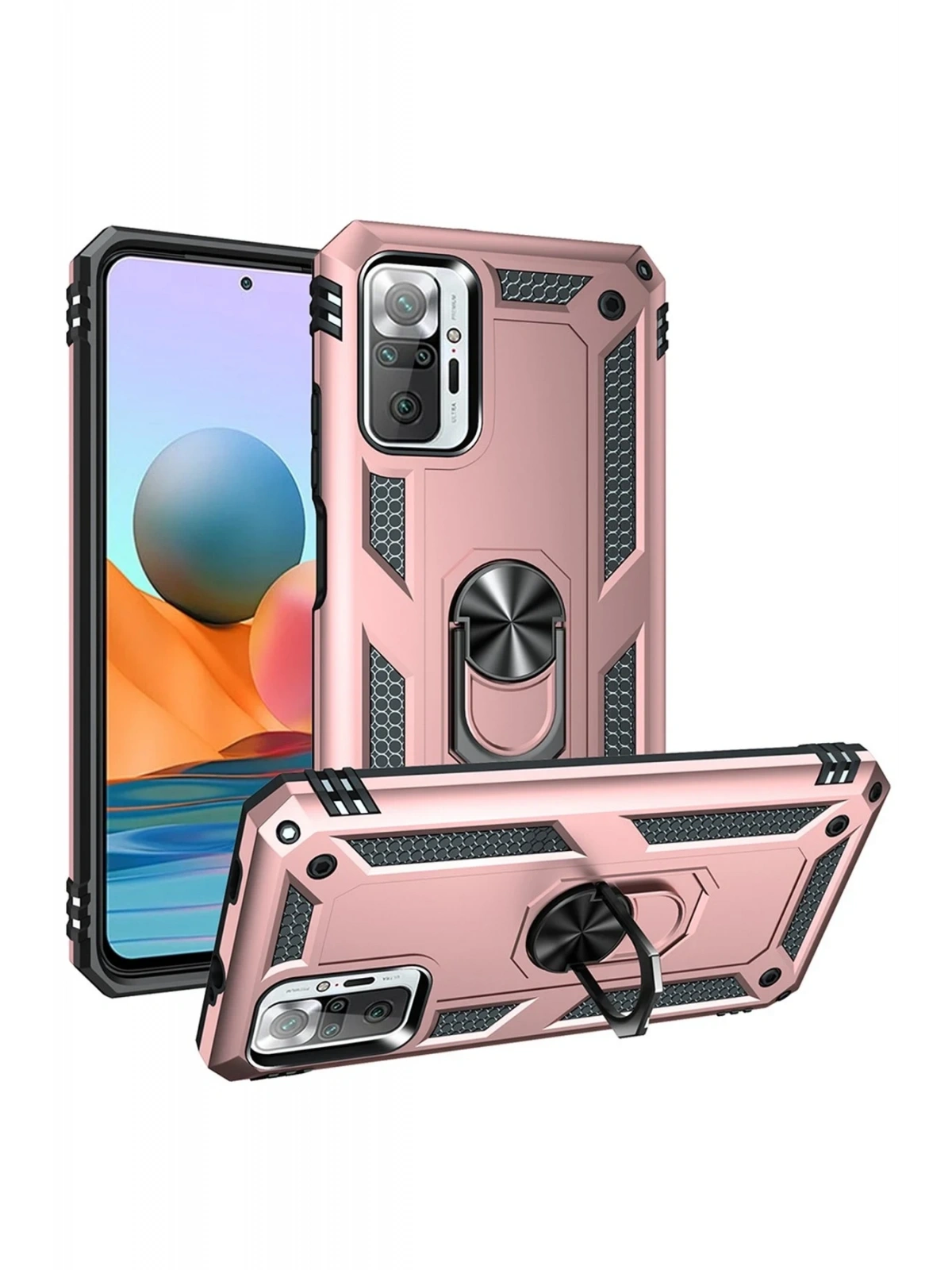 Newface Xiaomi Redmi Note 10 Pro Kılıf Sofya Yüzüklü Silikon Kapak - Rose