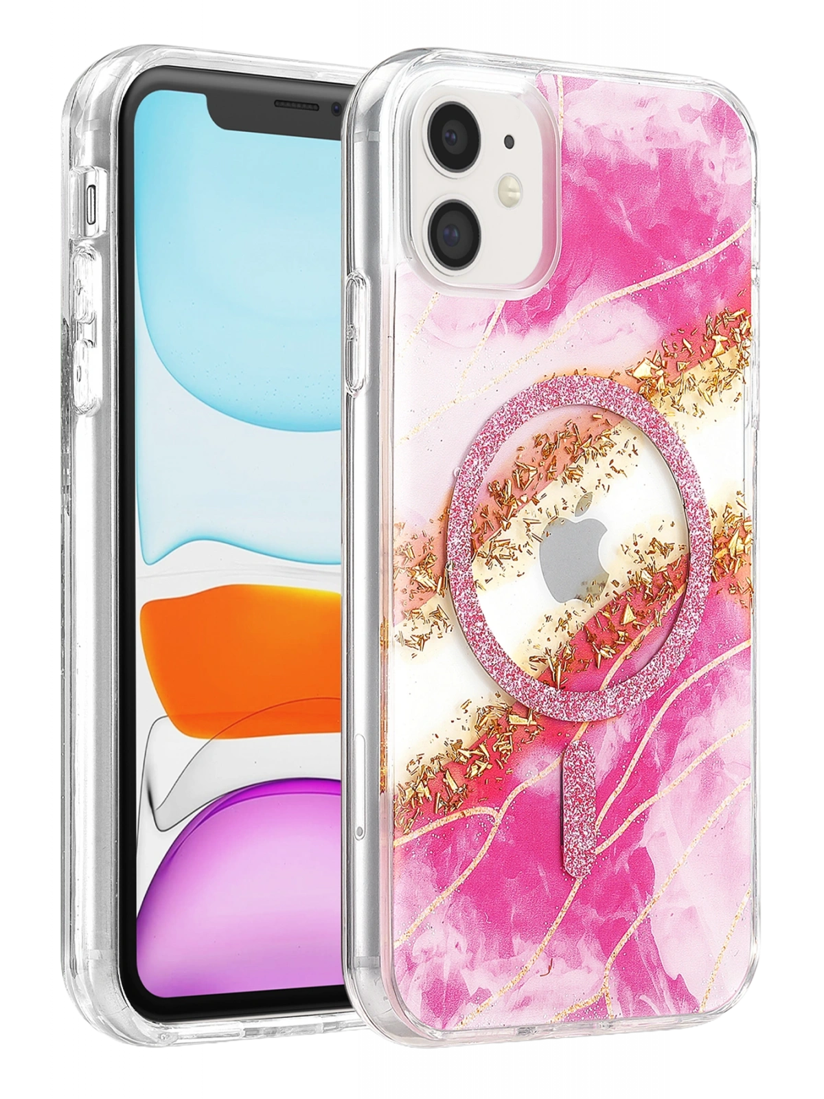 Onegif Apple iPhone 11 Lotus Simli Magsafe Kapak - Pembe