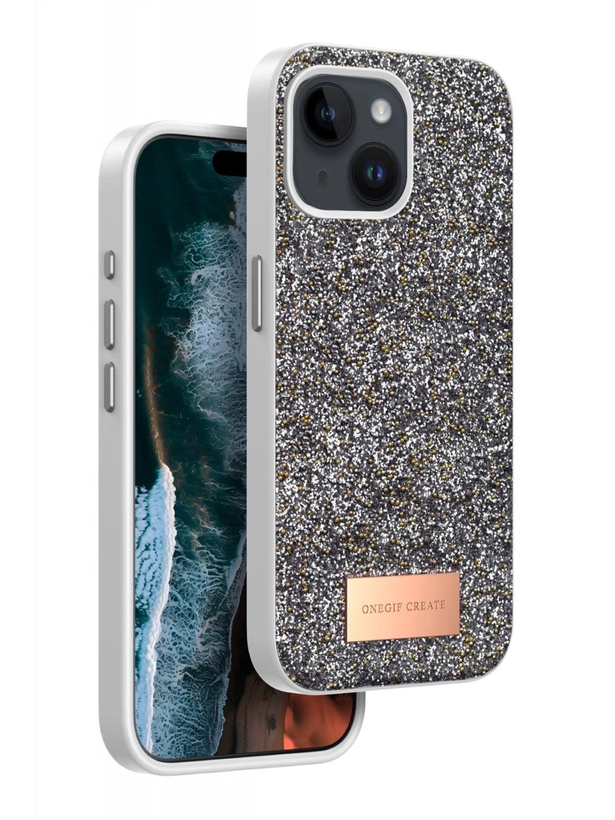 Onegif Apple iPhone 14 Bright Simli Kapak - Gümüş