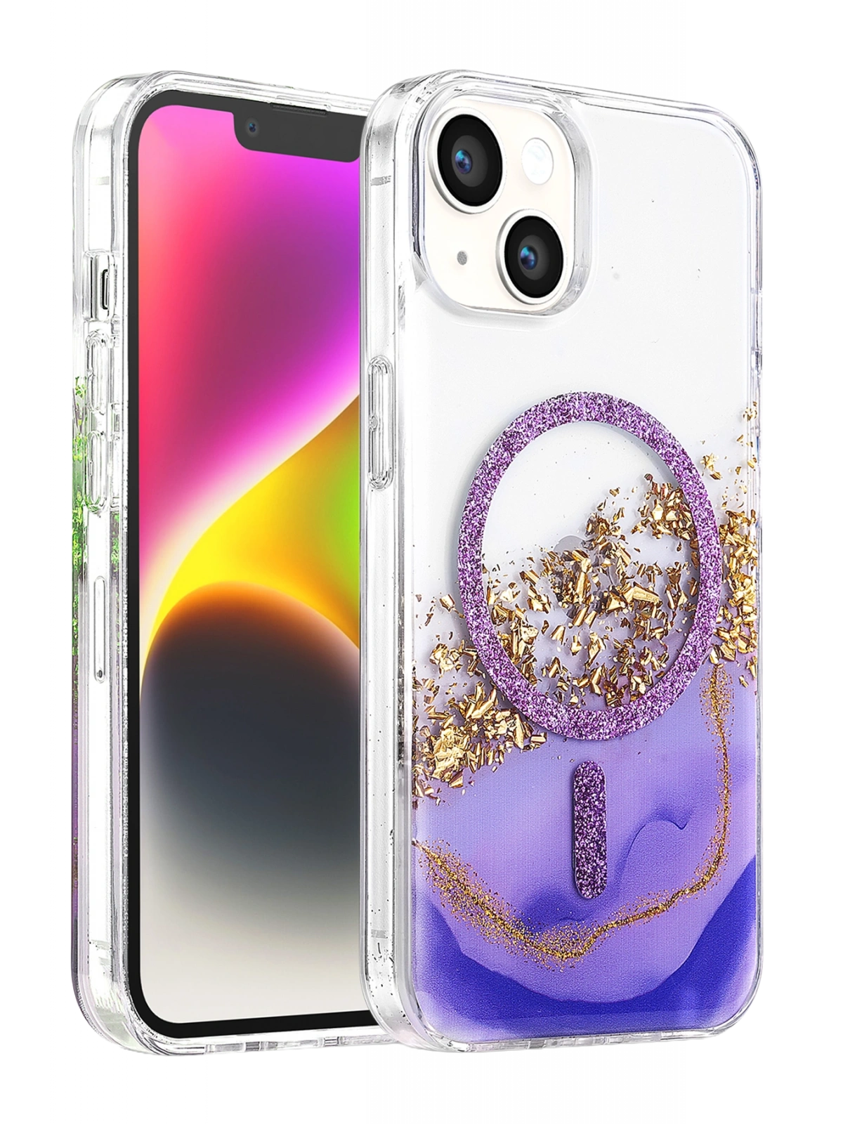 Onegif Apple iPhone 14 Lotus Simli Magsafe Kapak - Mor