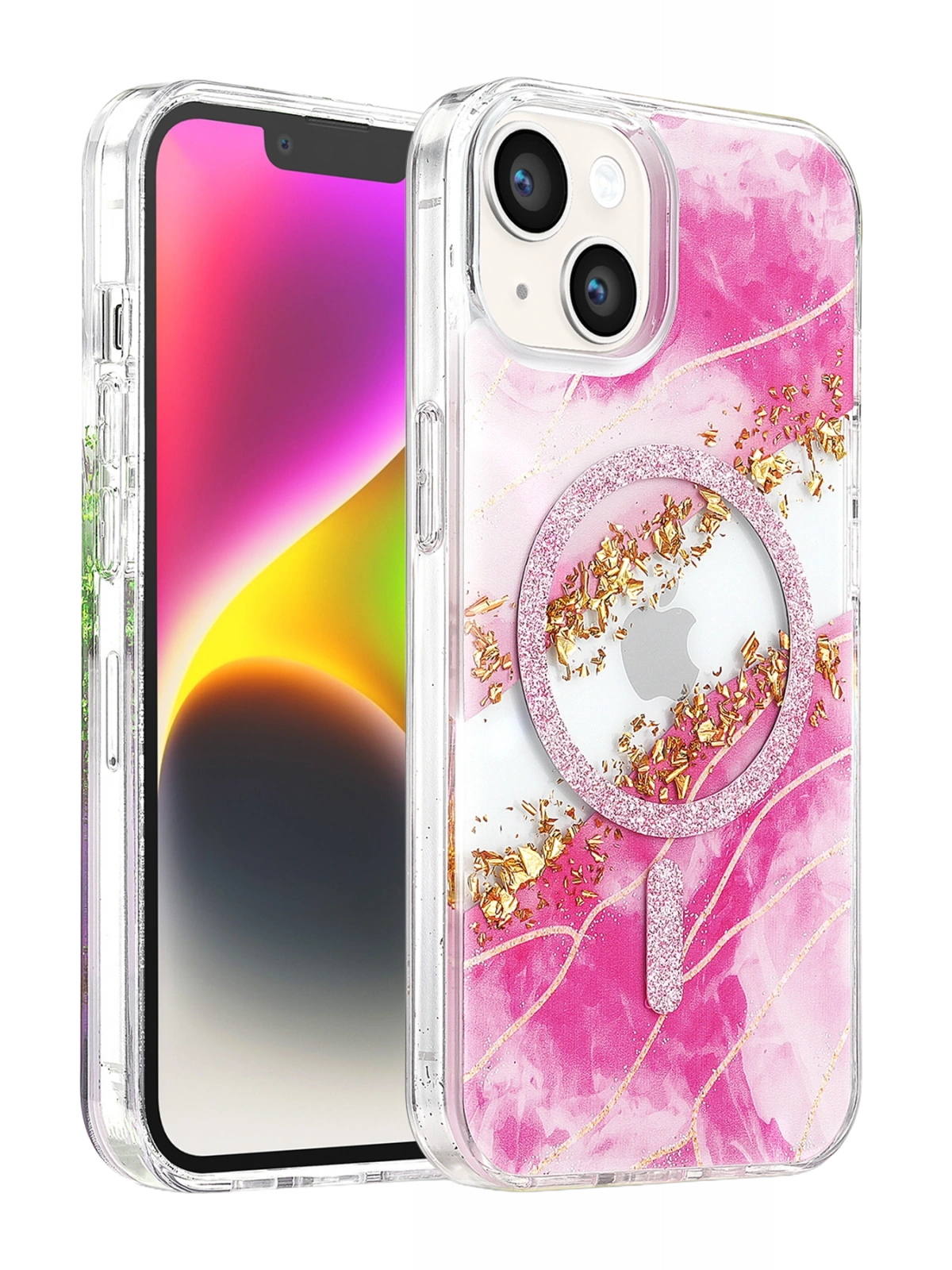 Onegif Apple iPhone 14 Lotus Simli Magsafe Kapak - Pembe