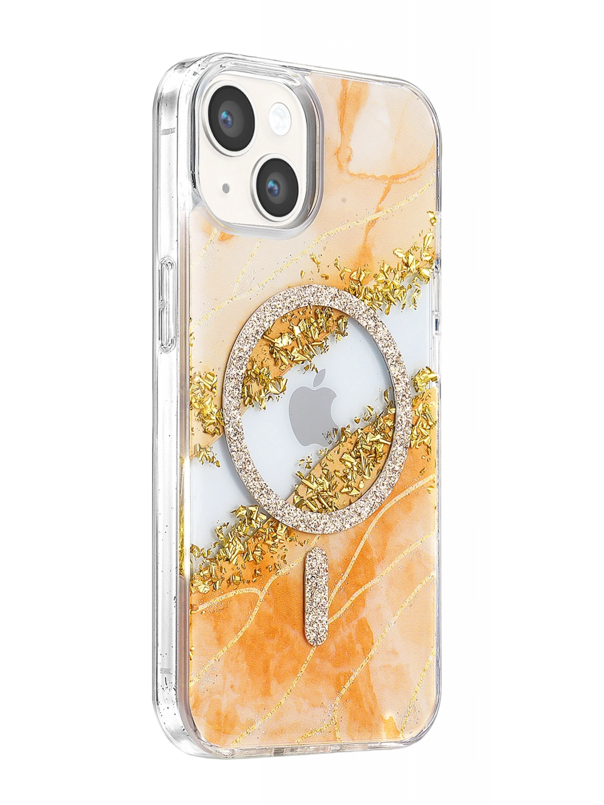Onegif Apple iPhone 14 Lotus Simli Magsafe Kapak - Turuncu