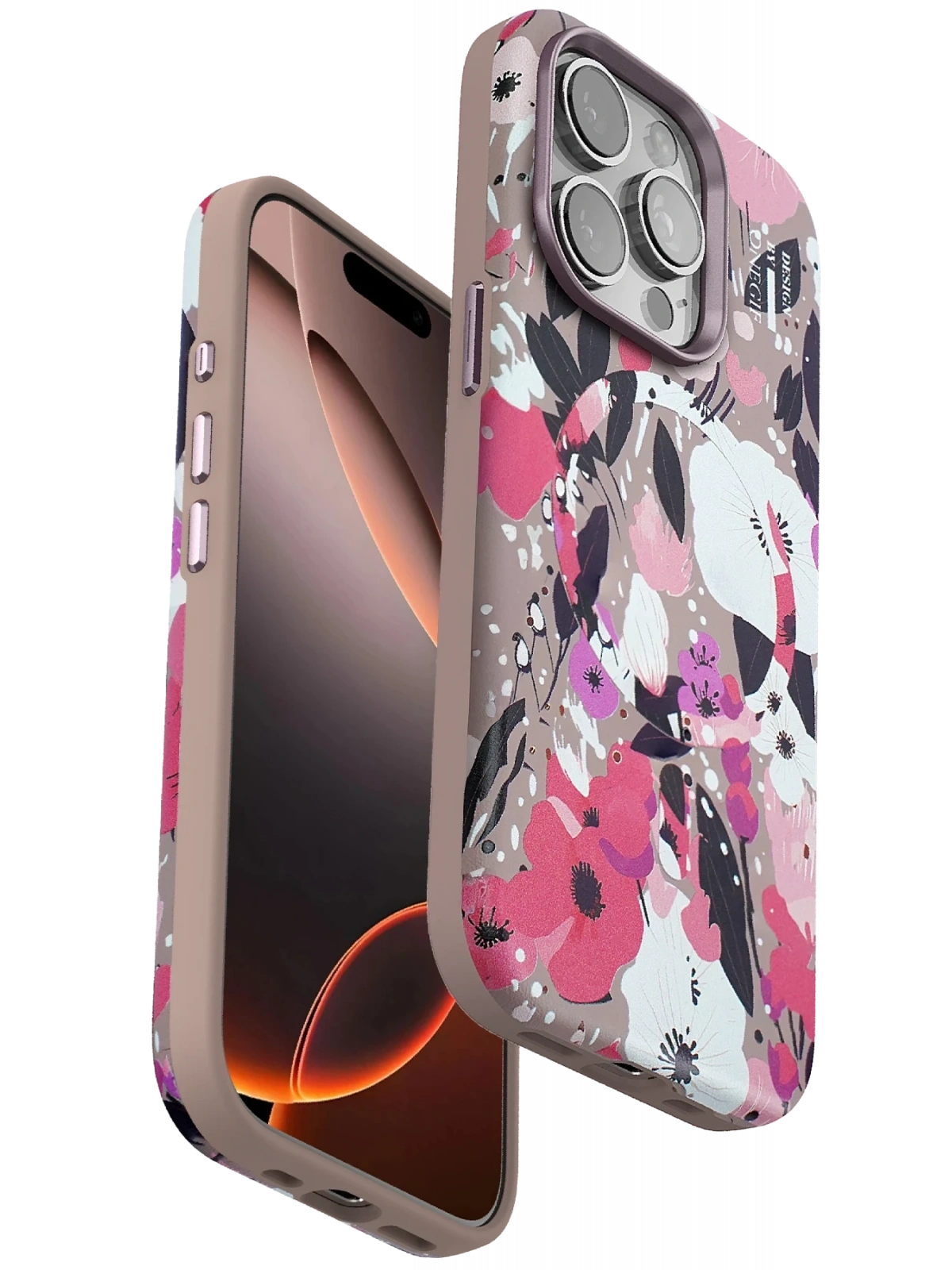 Onegif Apple iPhone 14 Pro Flower Series Magsafe Kapak - Pembe