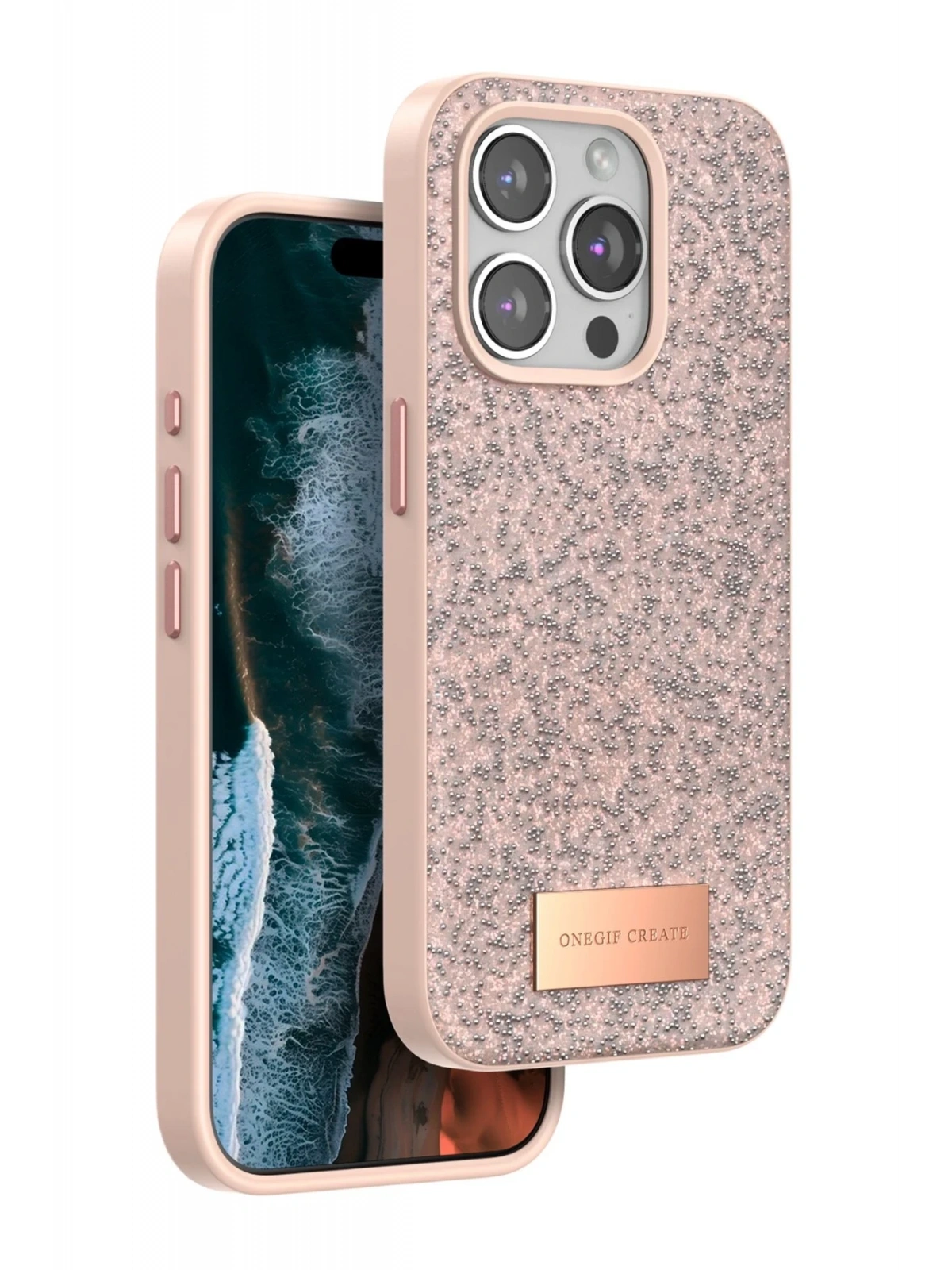 Onegif Apple iPhone 14 Pro Max Bright Simli Kapak - Pembe