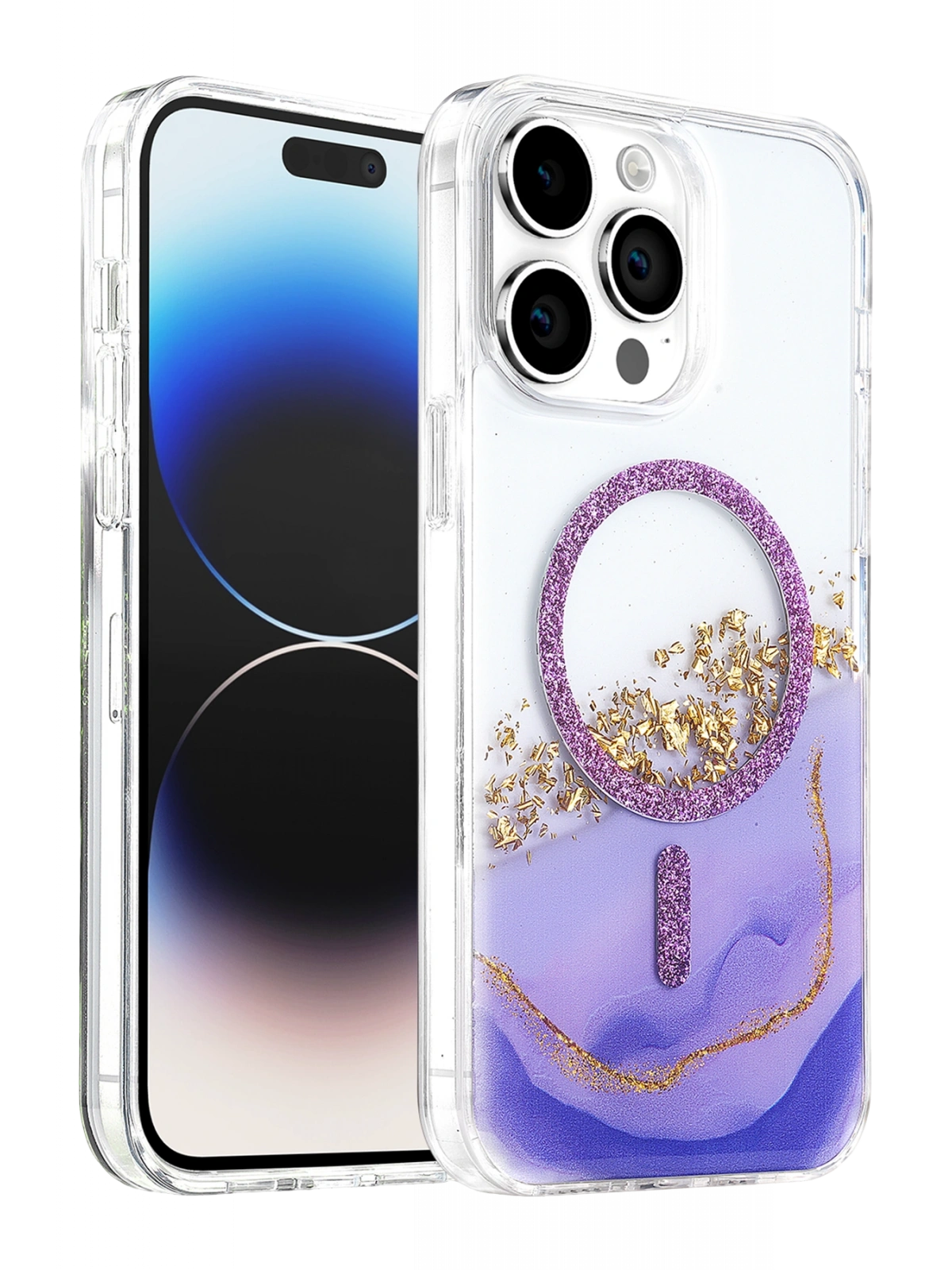Onegif Apple iPhone 14 Pro Max Lotus Simli Magsafe Kapak - Mor