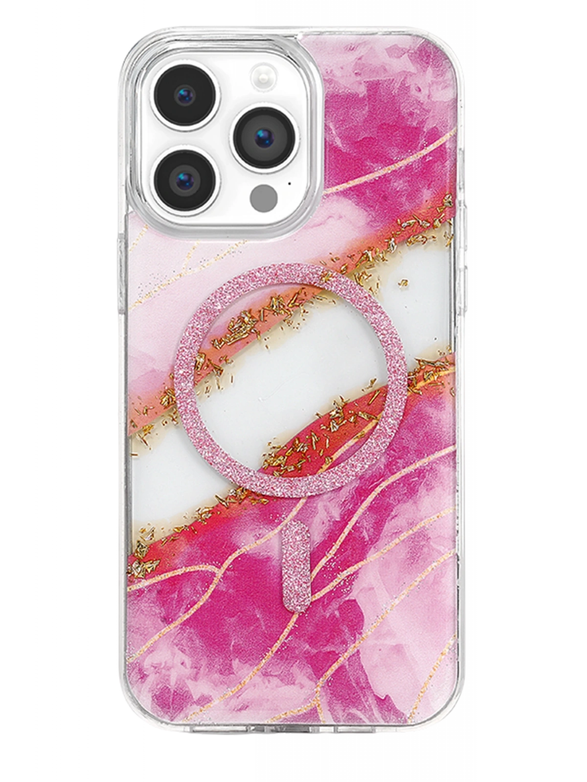 Onegif Apple iPhone 14 Pro Max Lotus Simli Magsafe Kapak - Pembe