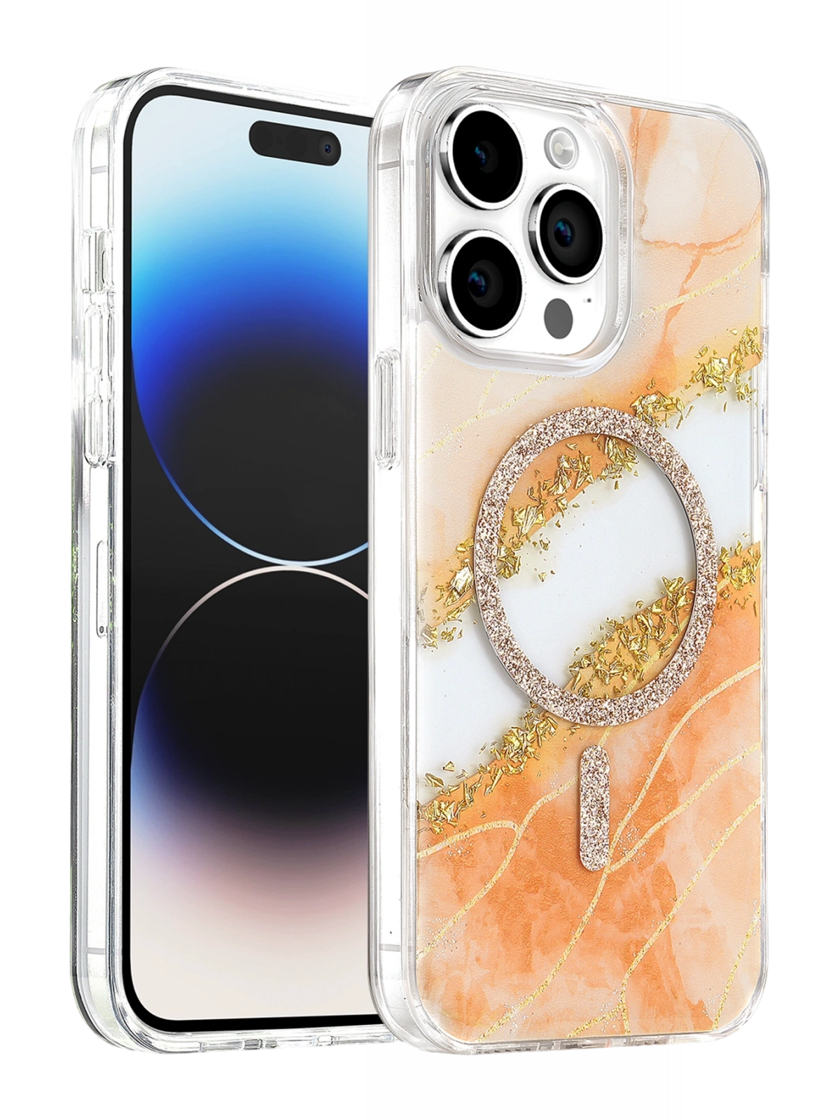 Onegif Apple iPhone 14 Pro Max Lotus Simli Magsafe Kapak - Turuncu