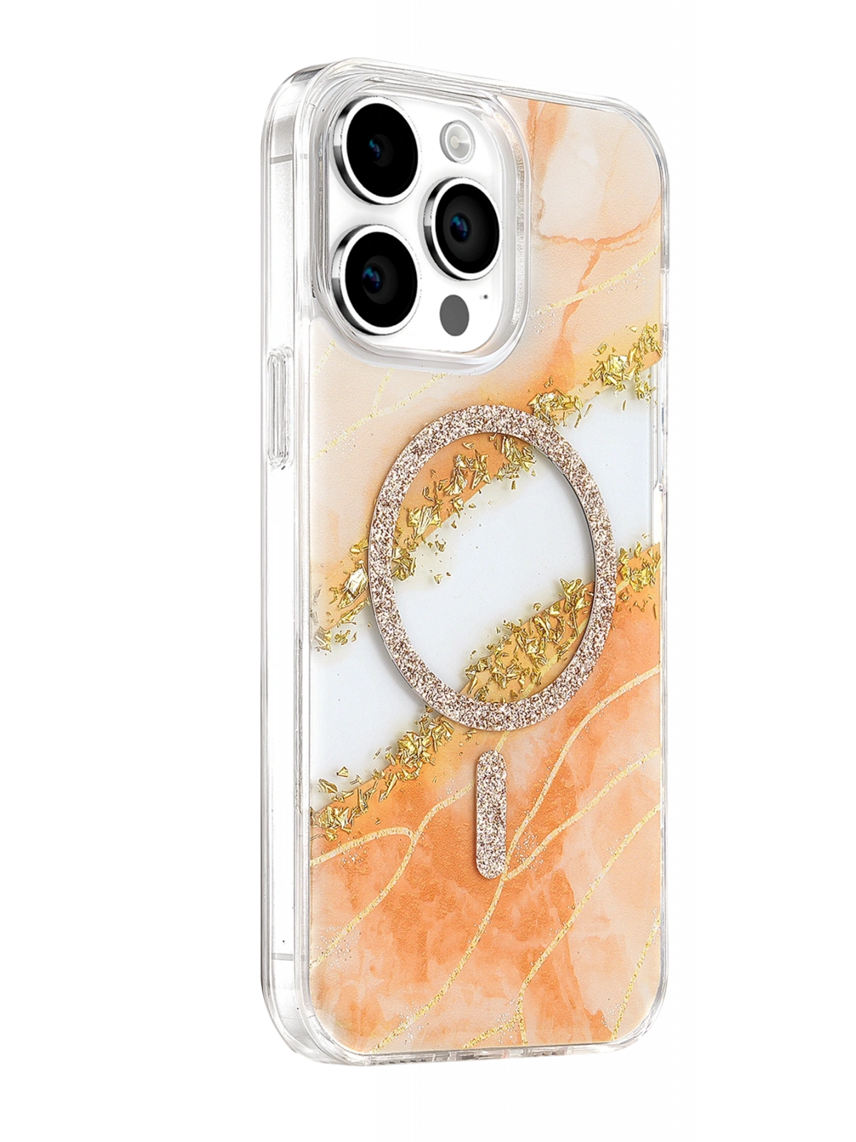 Onegif Apple iPhone 14 Pro Max Lotus Simli Magsafe Kapak - Turuncu