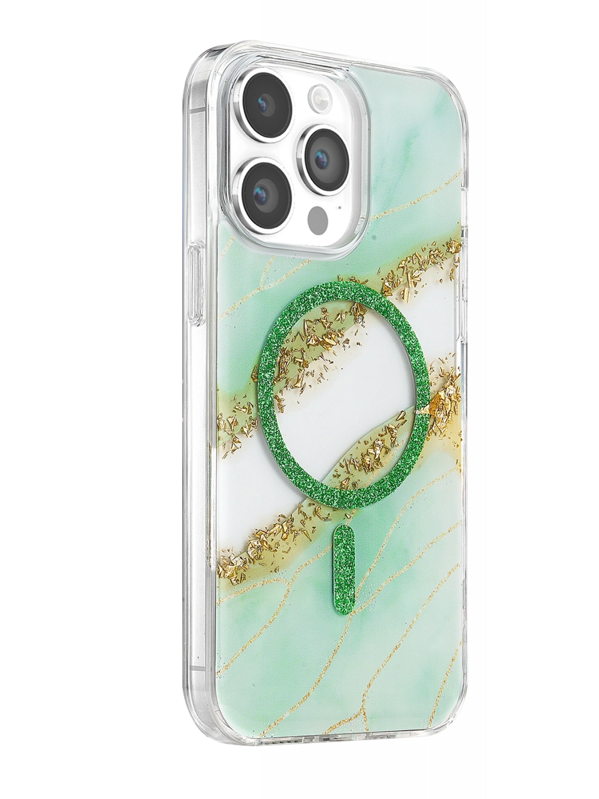 Onegif Apple iPhone 14 Pro Max Lotus Simli Magsafe Kapak - Yeşil