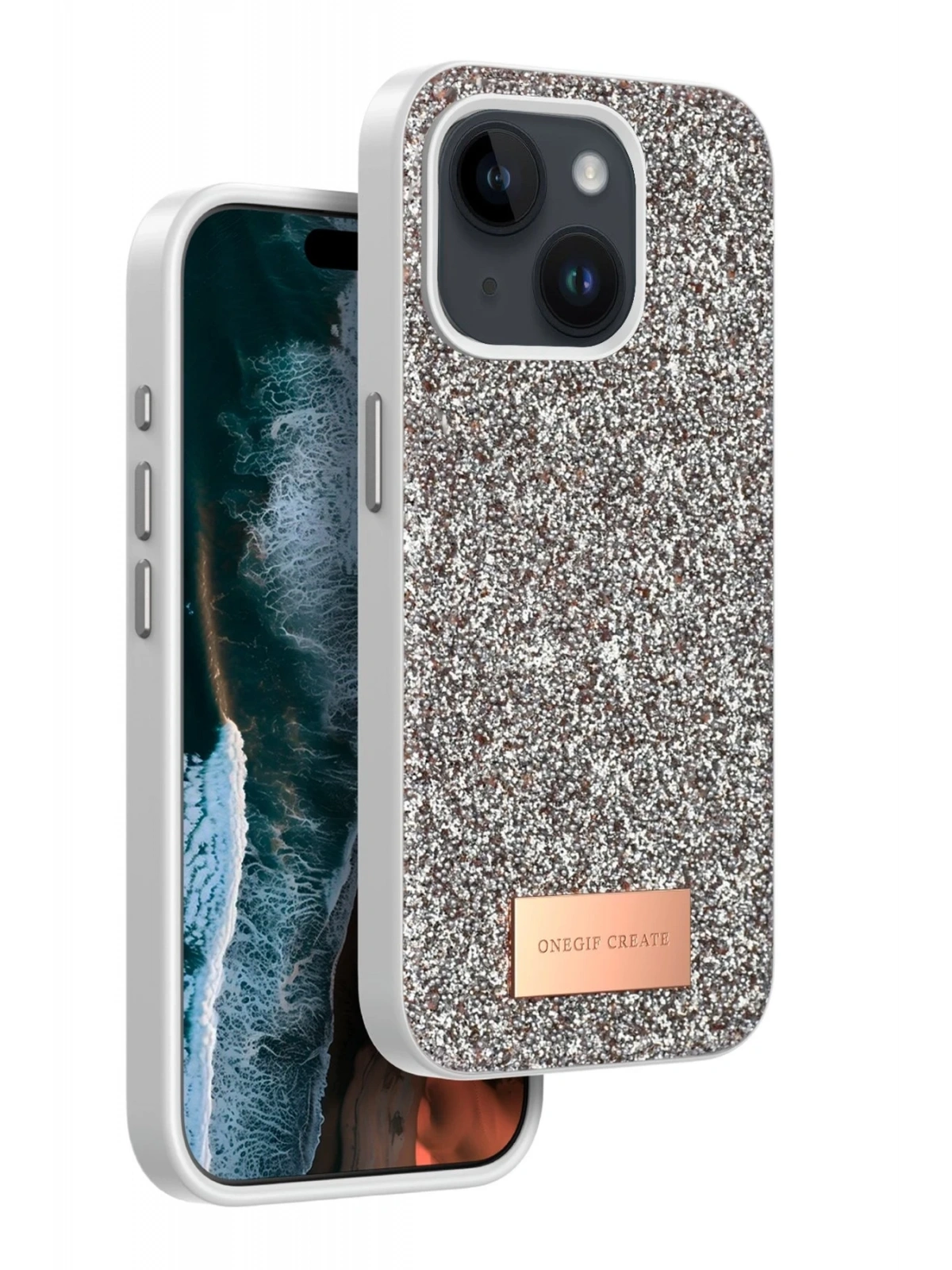 Onegif Apple iPhone 15 Bright Simli Kapak - Gold