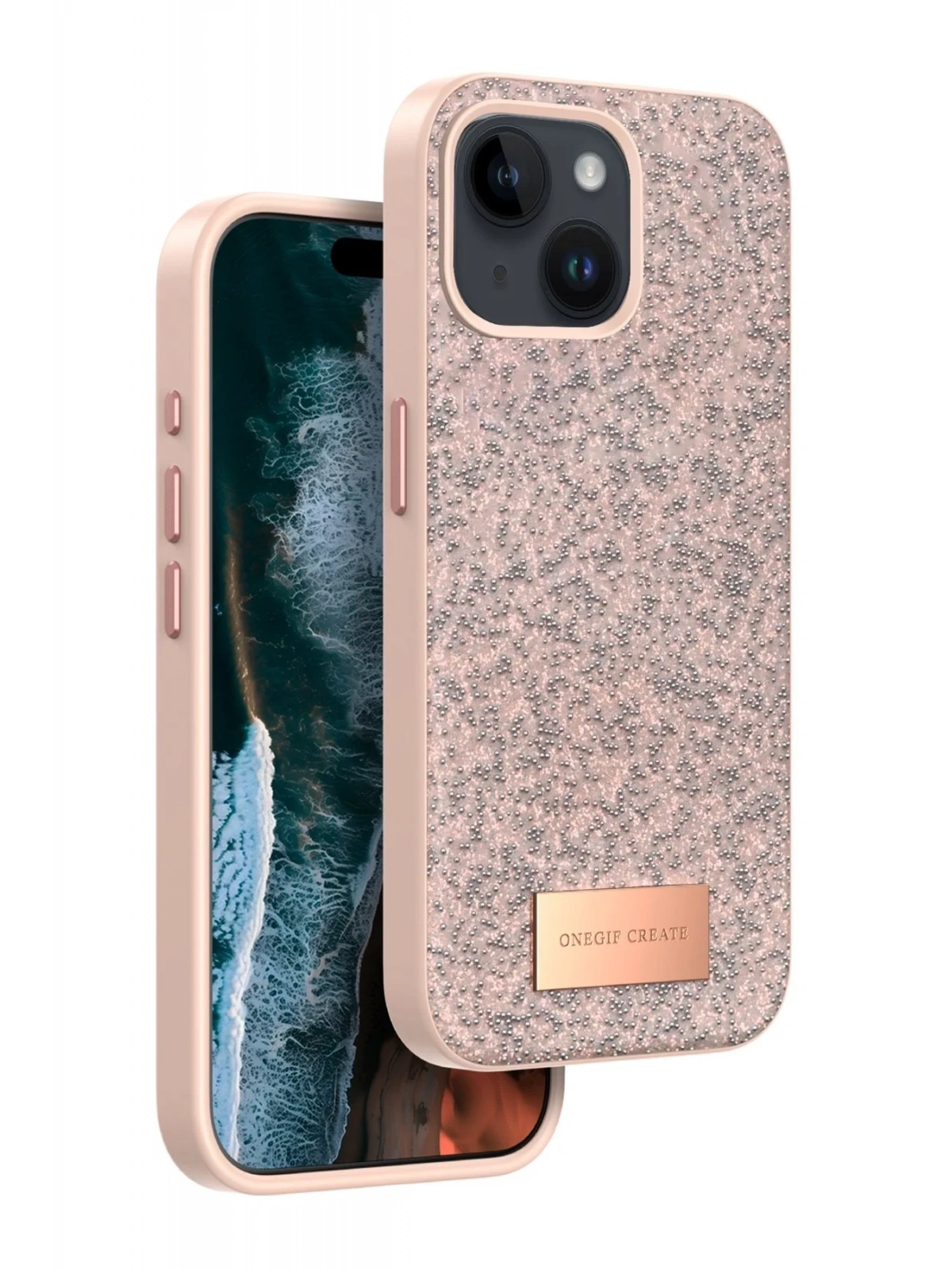 Onegif Apple iPhone 15 Bright Simli Kapak - Pembe