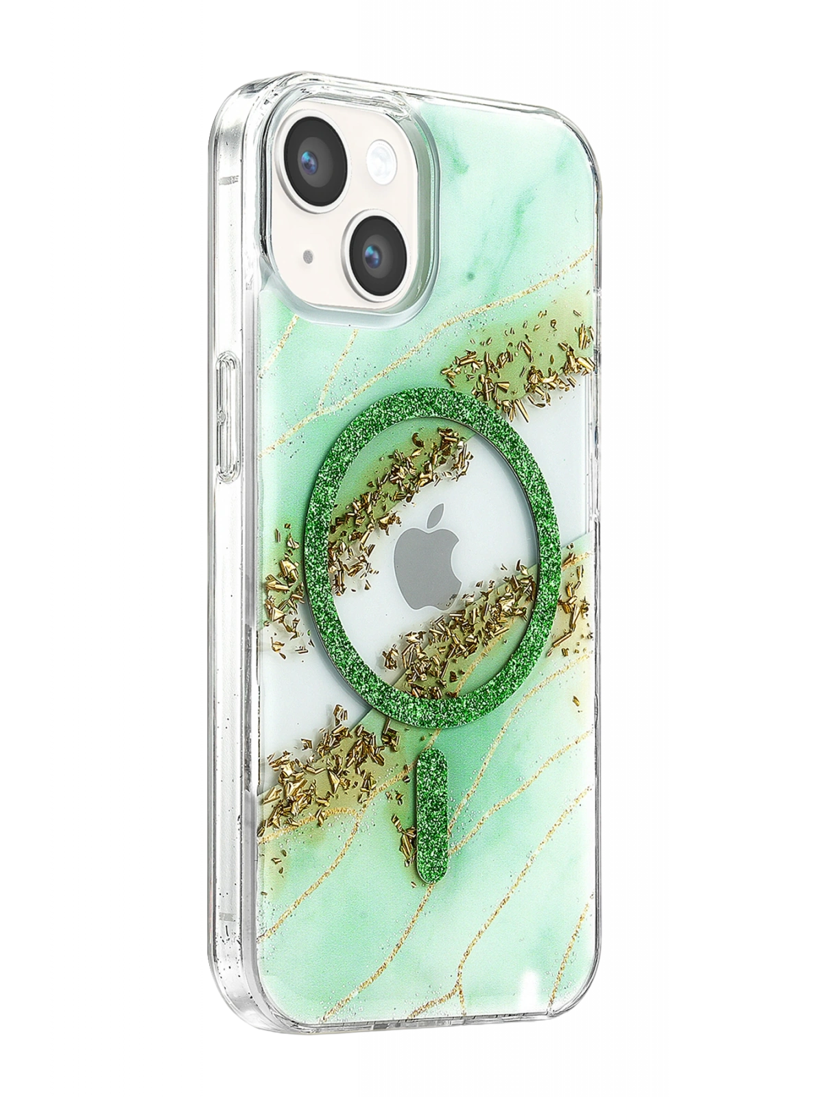 Onegif Apple iPhone 15 Lotus Simli Magsafe Kapak - Yeşil