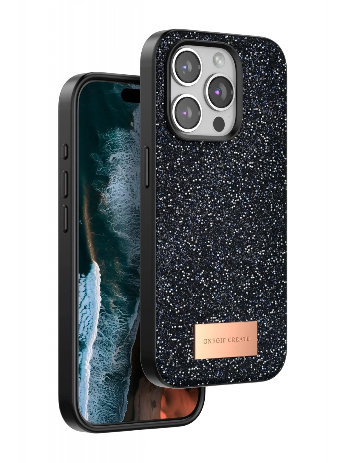 Onegif Apple iPhone 15 Pro Bright Simli Kapak - Siyah