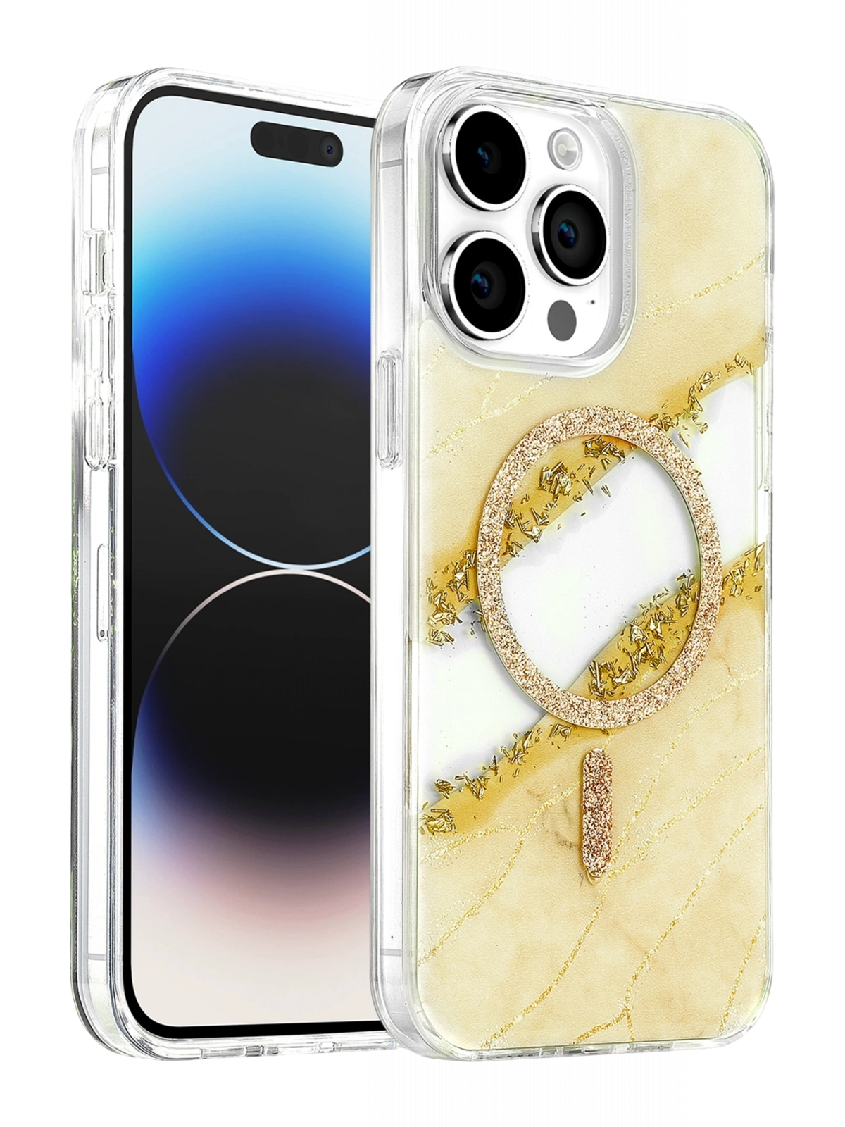 Onegif Apple iPhone 15 Pro Max Lotus Simli Magsafe Kapak - Gümüş
