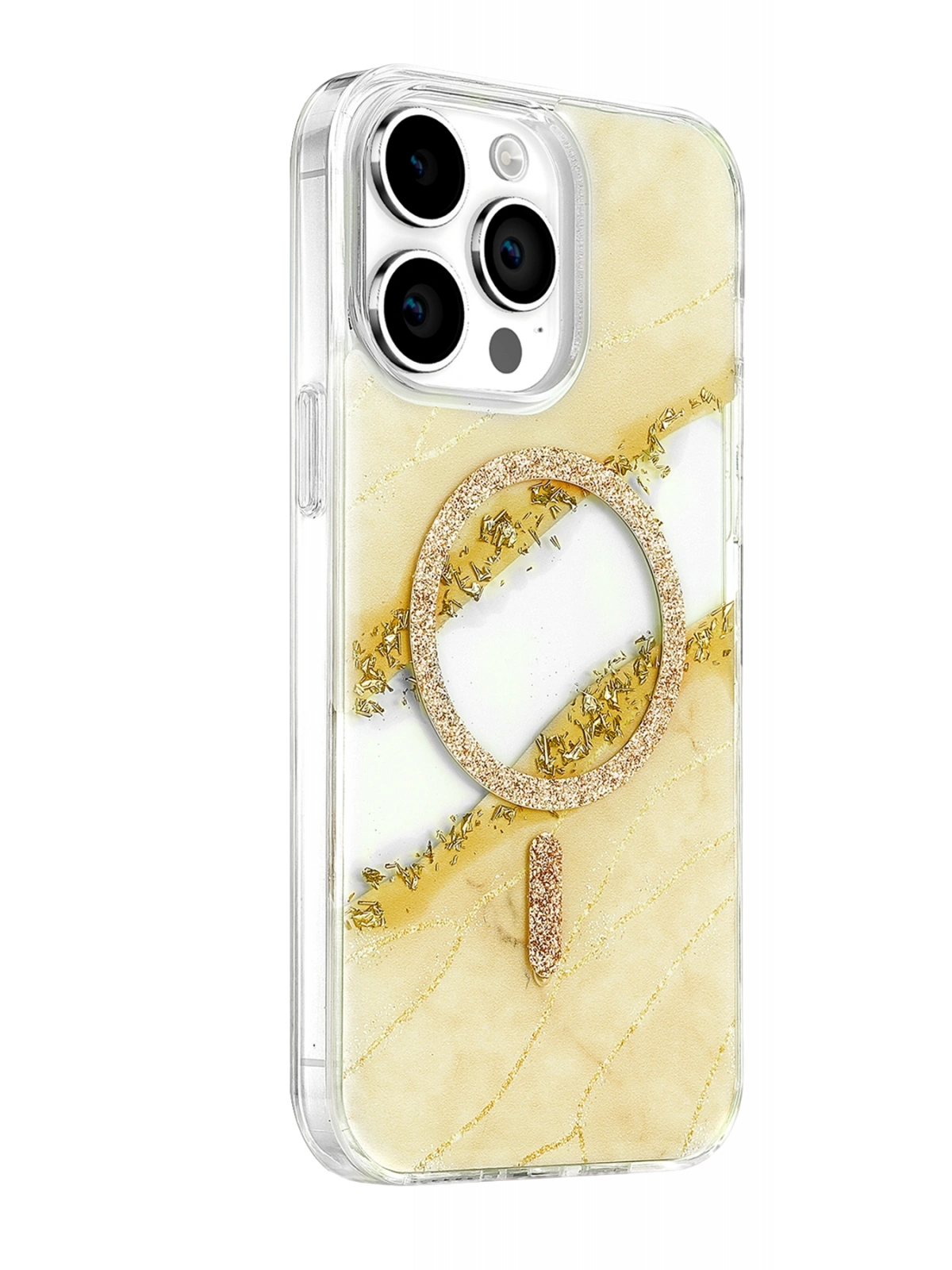 Onegif Apple iPhone 15 Pro Max Lotus Simli Magsafe Kapak - Gümüş