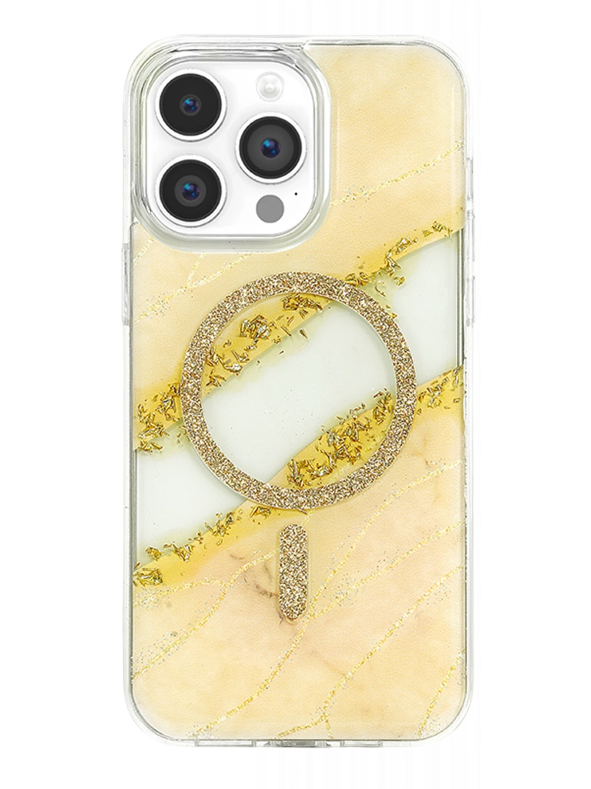 Onegif Apple iPhone 15 Pro Max Lotus Simli Magsafe Kapak - Gümüş