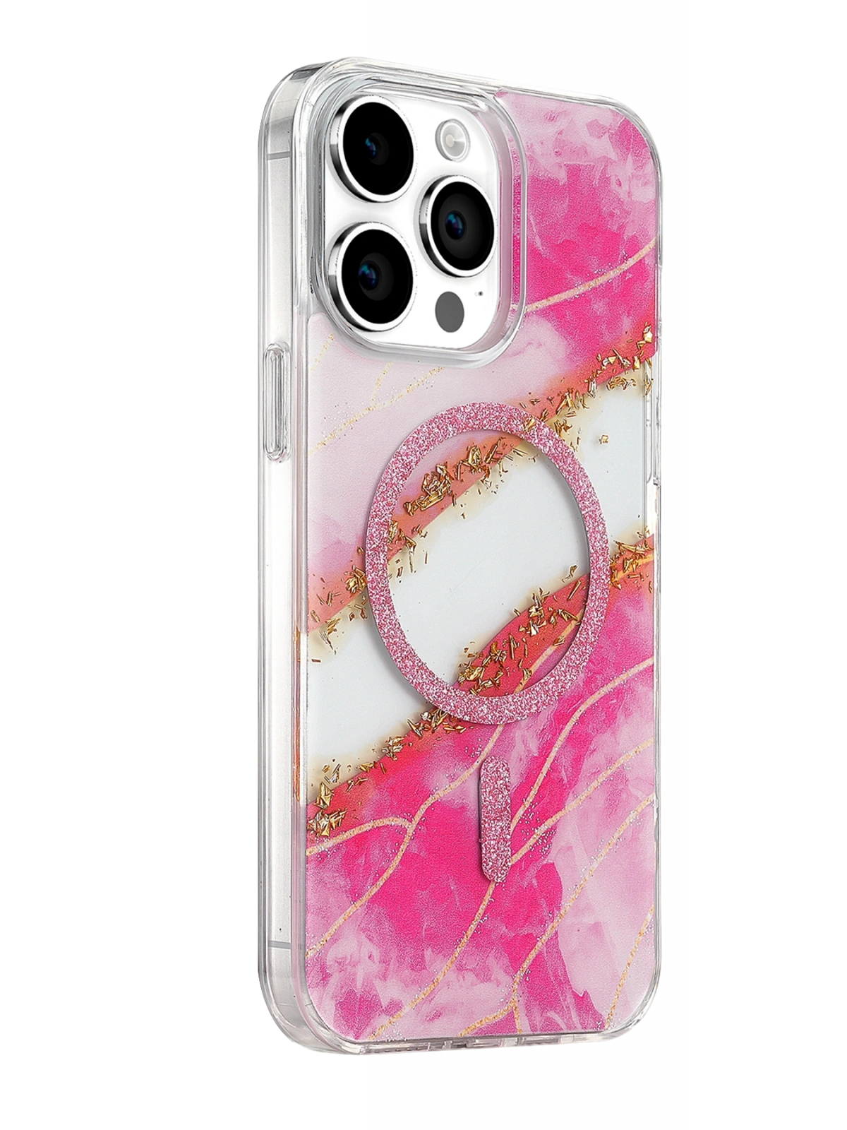 Onegif Apple iPhone 15 Pro Max Lotus Simli Magsafe Kapak - Pembe