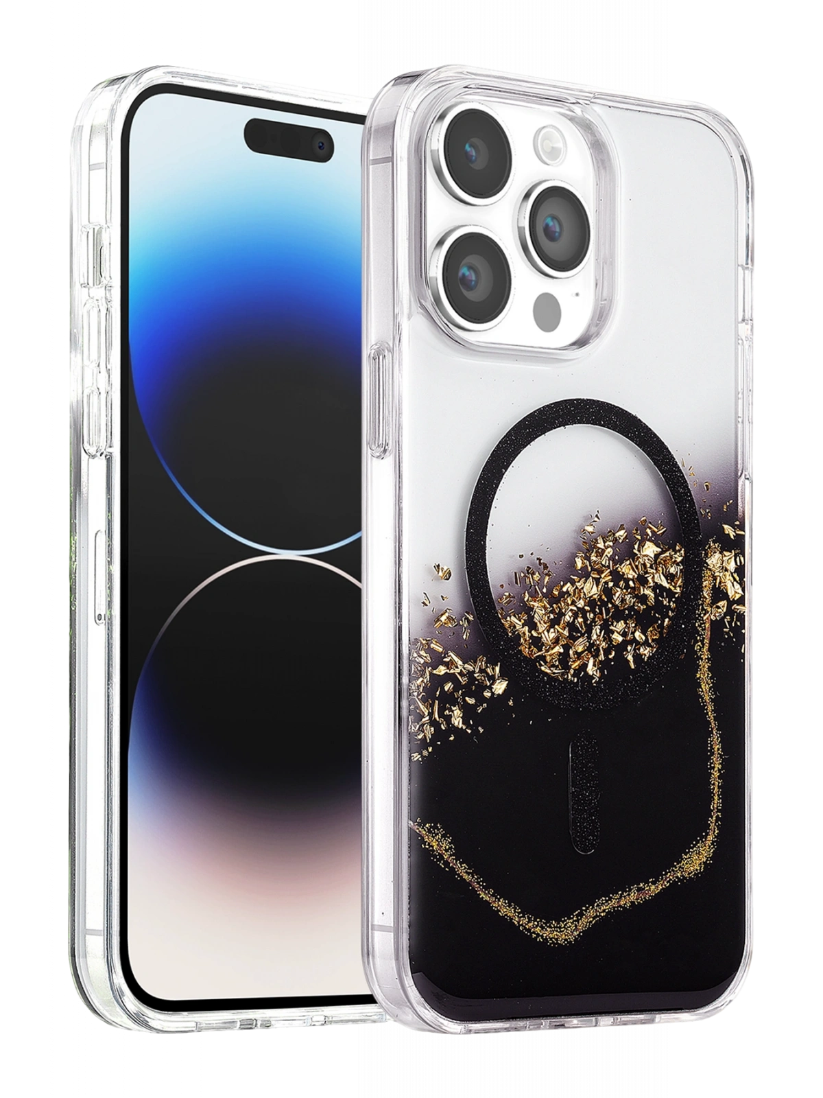 Onegif Apple iPhone 15 Pro Max Lotus Simli Magsafe Kapak - Siyah