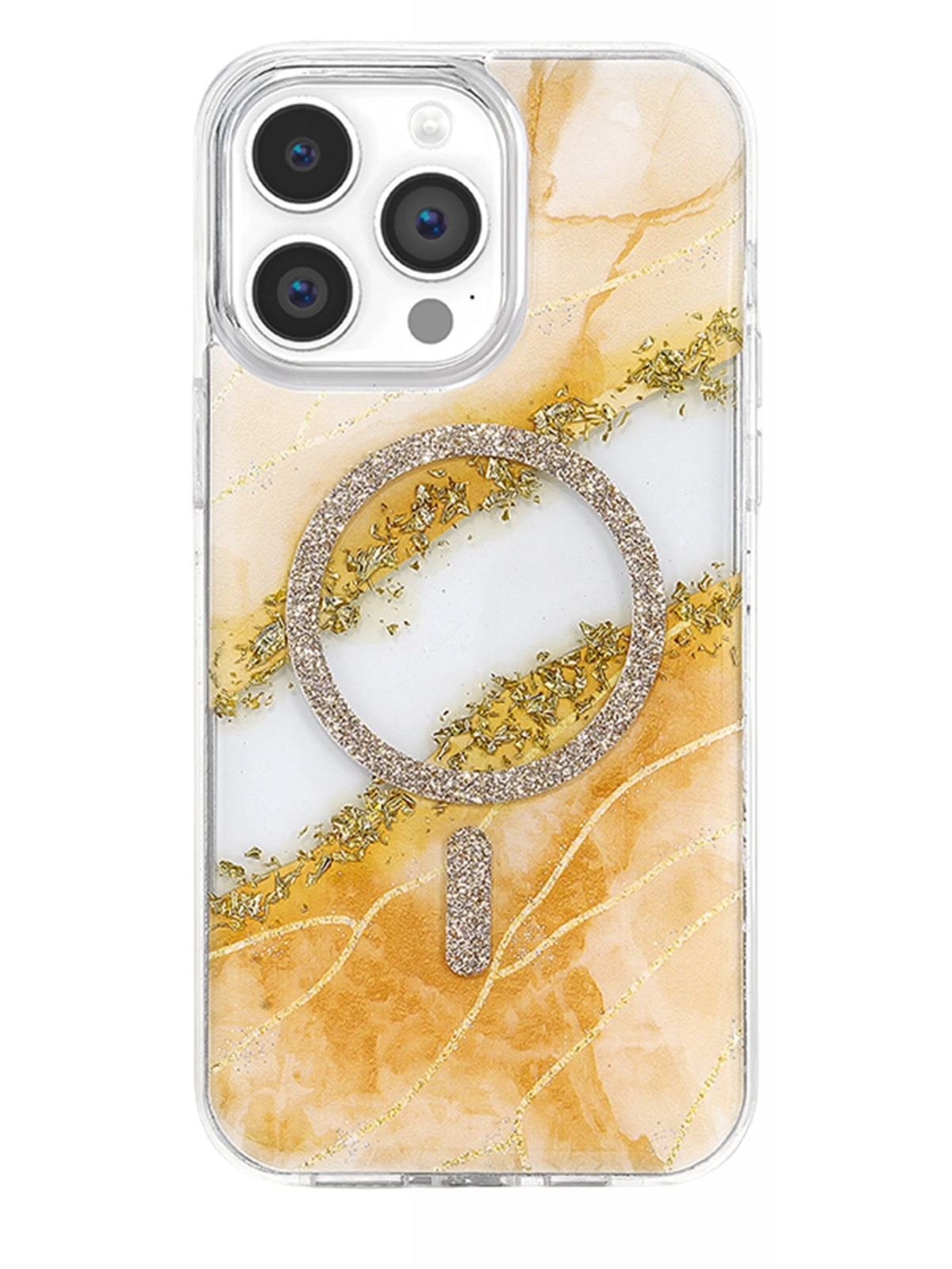 Onegif Apple iPhone 15 Pro Max Lotus Simli Magsafe Kapak - Turuncu