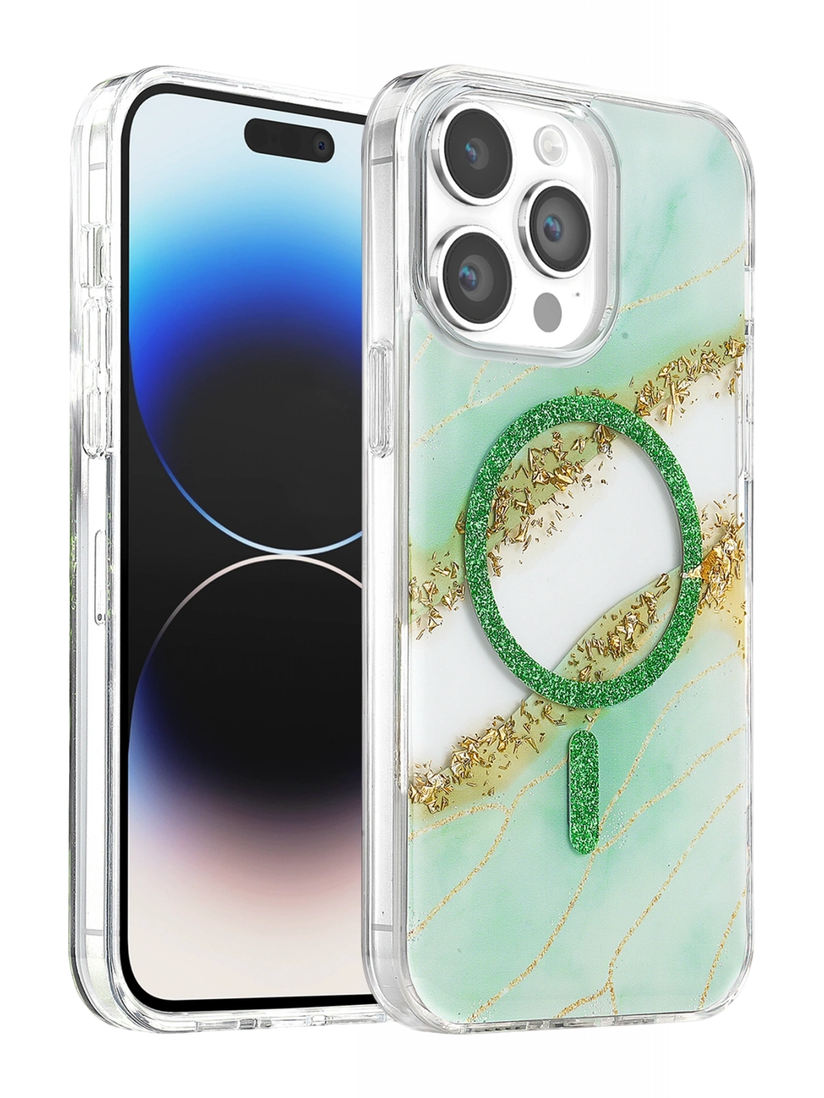 Onegif Apple iPhone 15 Pro Max Lotus Simli Magsafe Kapak - Yeşil