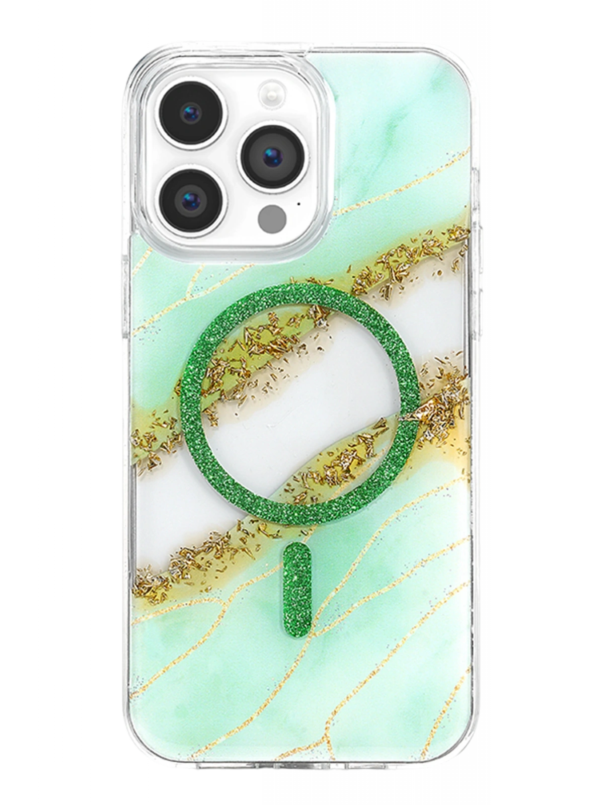 Onegif Apple iPhone 15 Pro Max Lotus Simli Magsafe Kapak - Yeşil