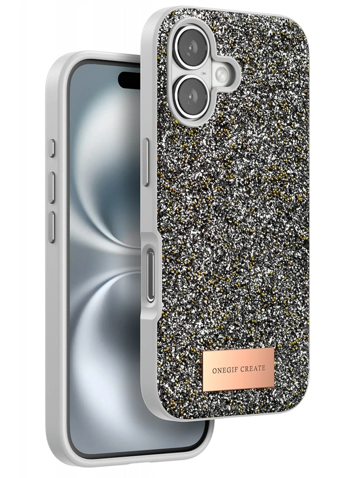 Onegif Apple iPhone 16 Bright Simli Kapak - Gümüş