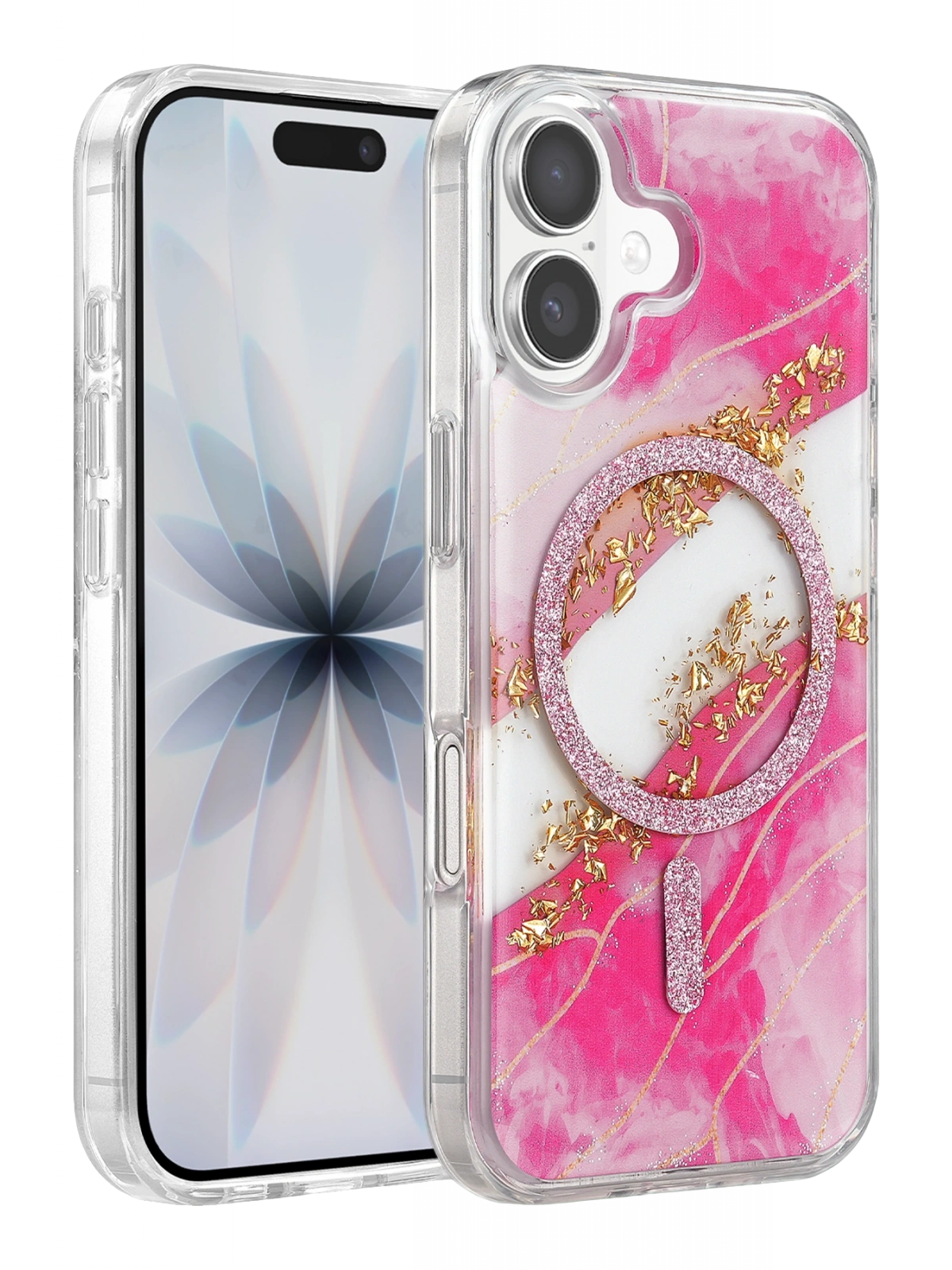 Onegif Apple iPhone 16 Lotus Simli Magsafe Kapak - Pembe
