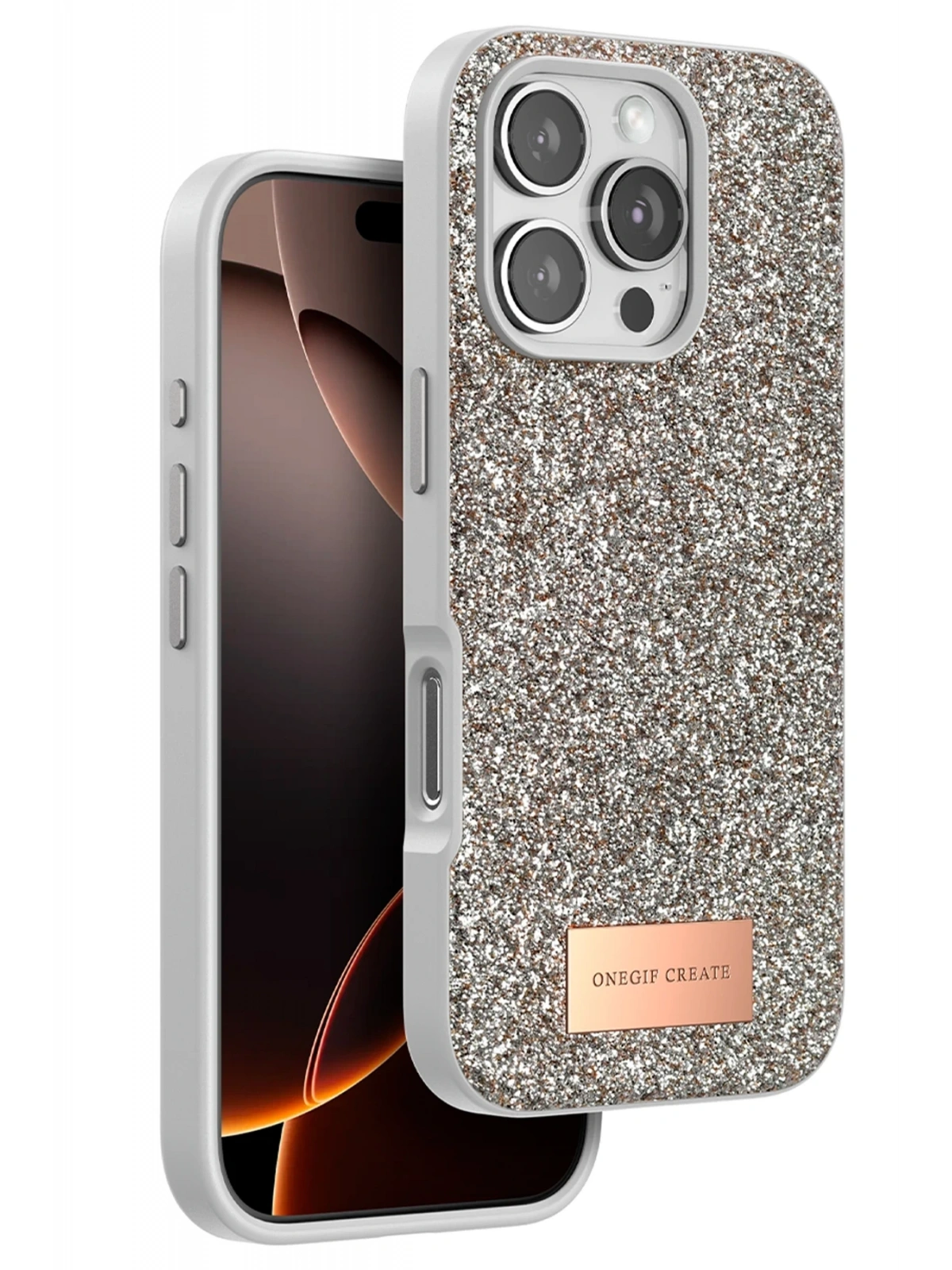 Onegif Apple iPhone 16 Pro Bright Simli Kapak - Çöl Titanyum