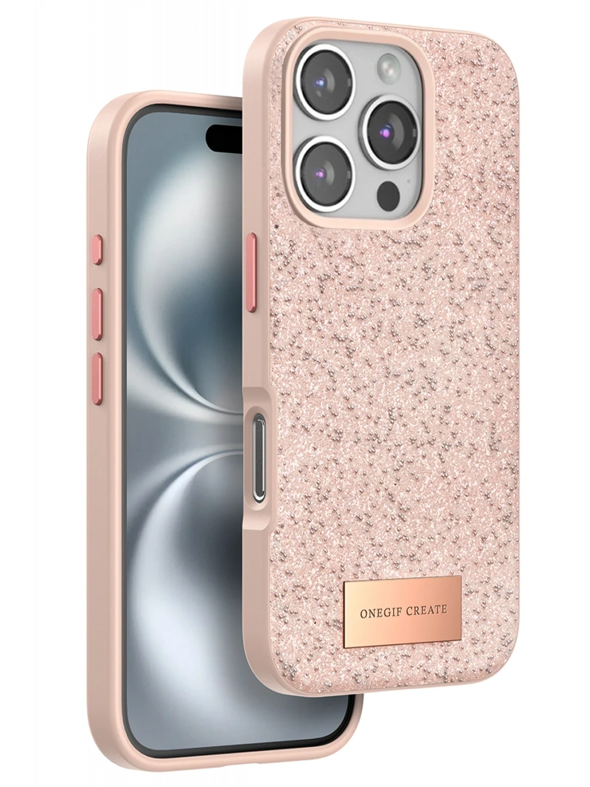 Onegif Apple iPhone 16 Pro Max Bright Simli Kapak - Pembe