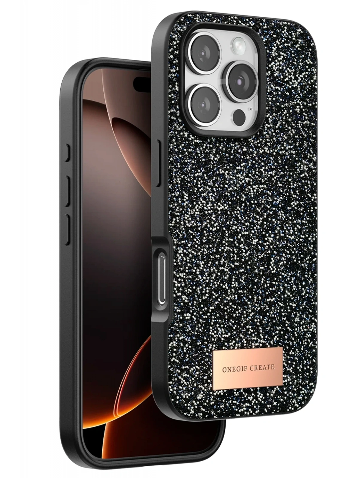 Onegif Apple iPhone 16 Pro Max Bright Simli Kapak - Siyah