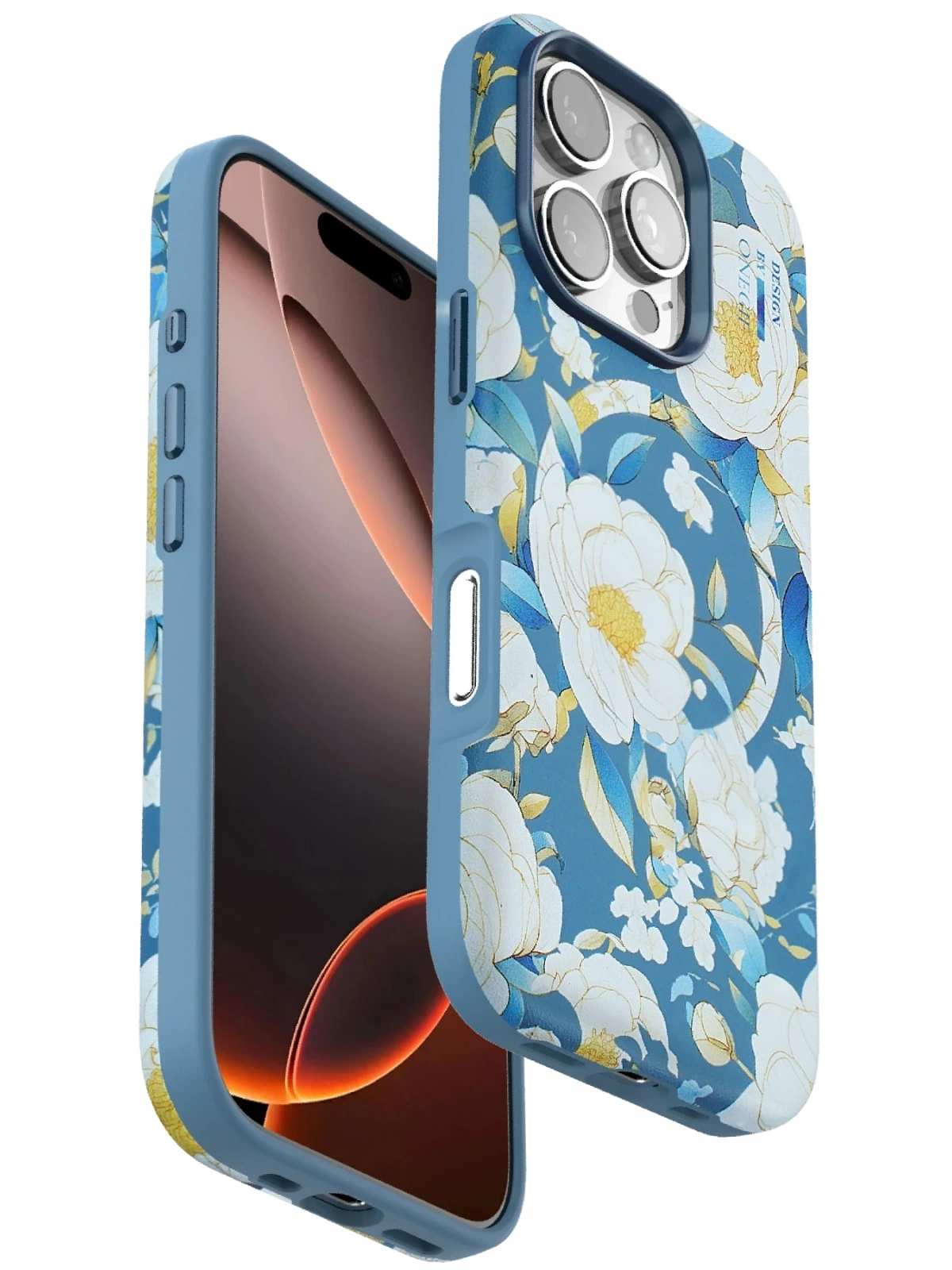 Onegif Apple iPhone 16 Pro Max Flower Series Magsafe Kapak - Mavi