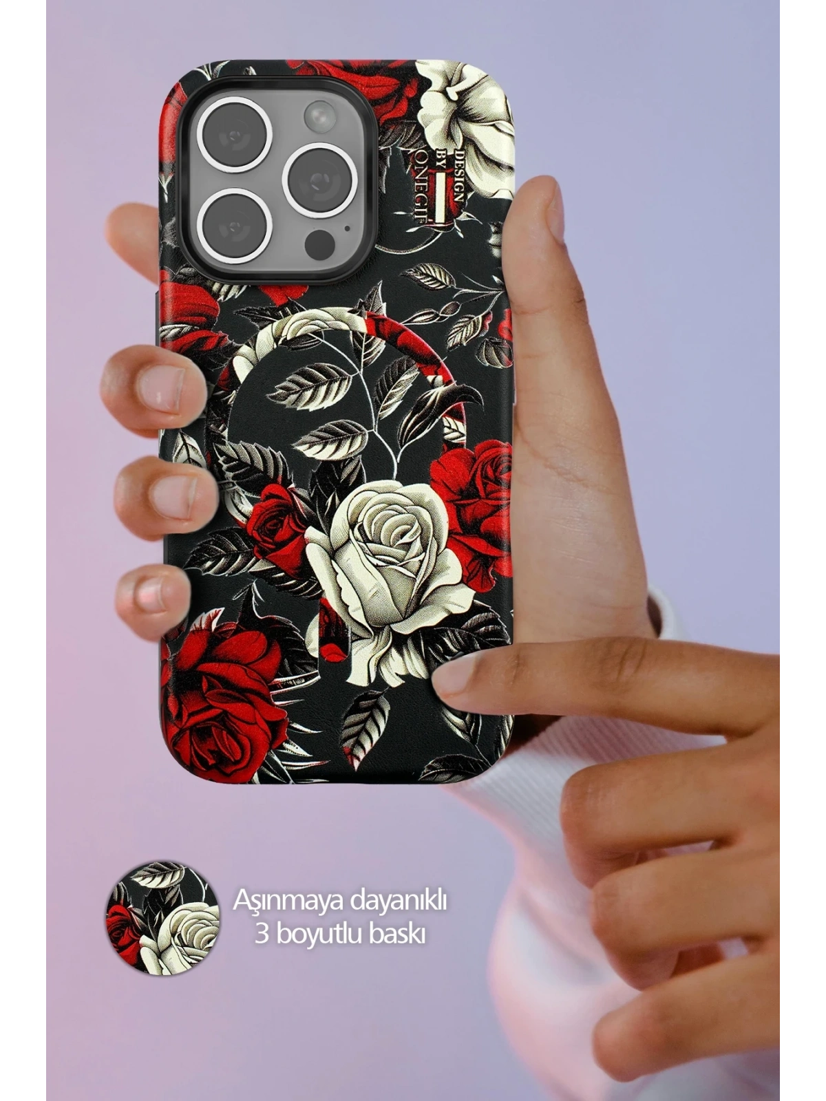 Onegif Apple iPhone 16 Pro Max Flower Series Magsafe Kapak - Mavi